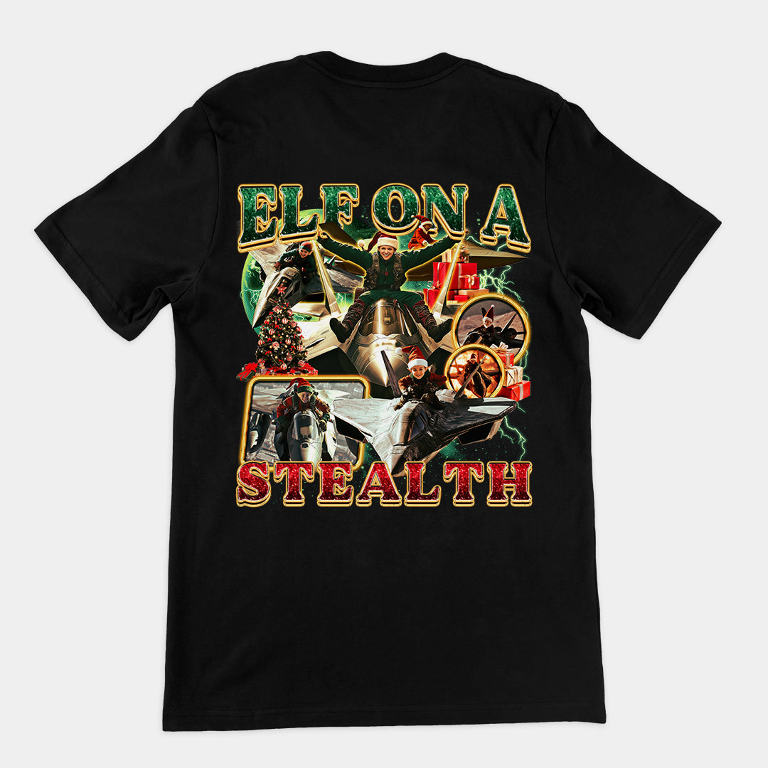 Elf on a Stealth t-shirt (backprint)