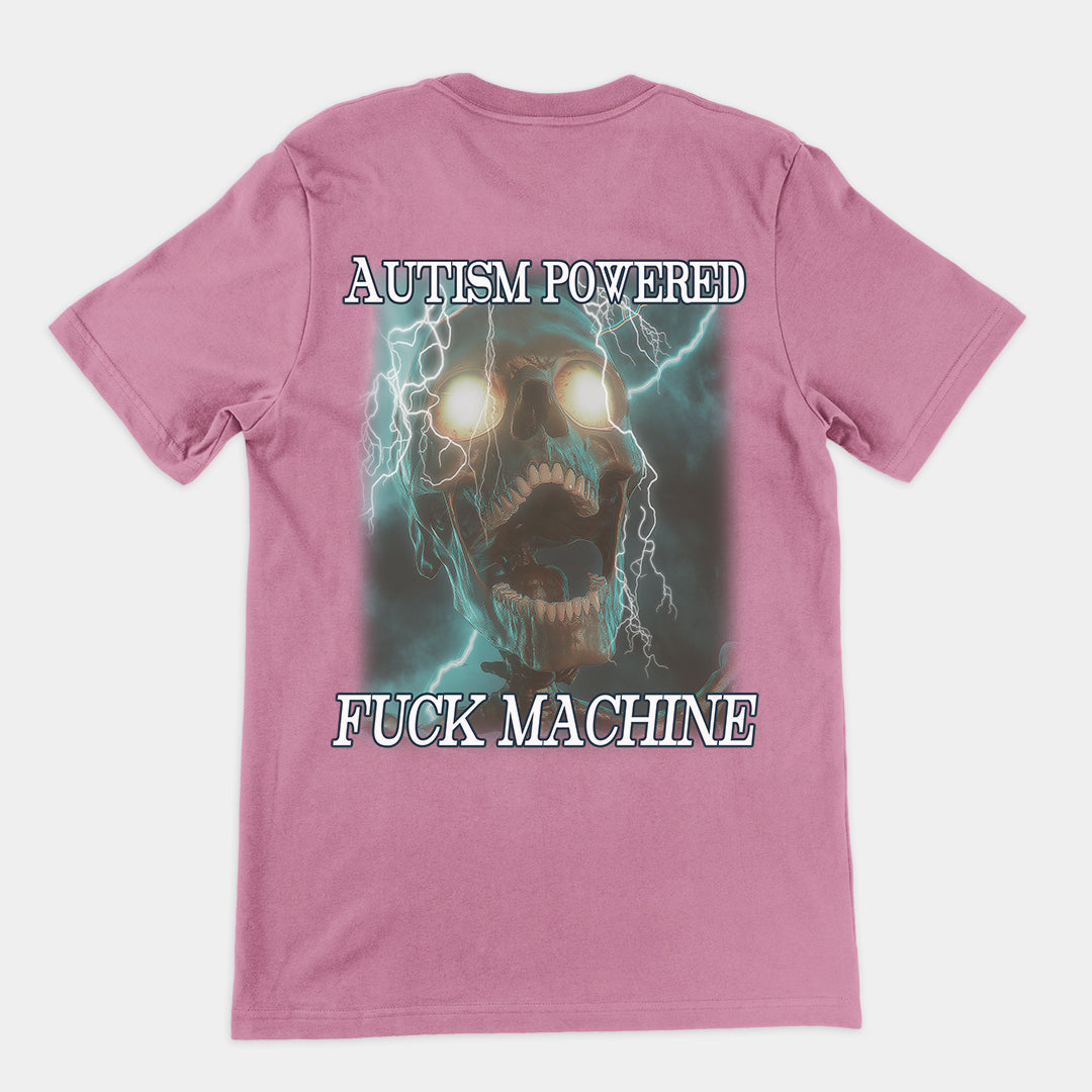 Autism Powered Fuck Machine t-shirt (backprint)