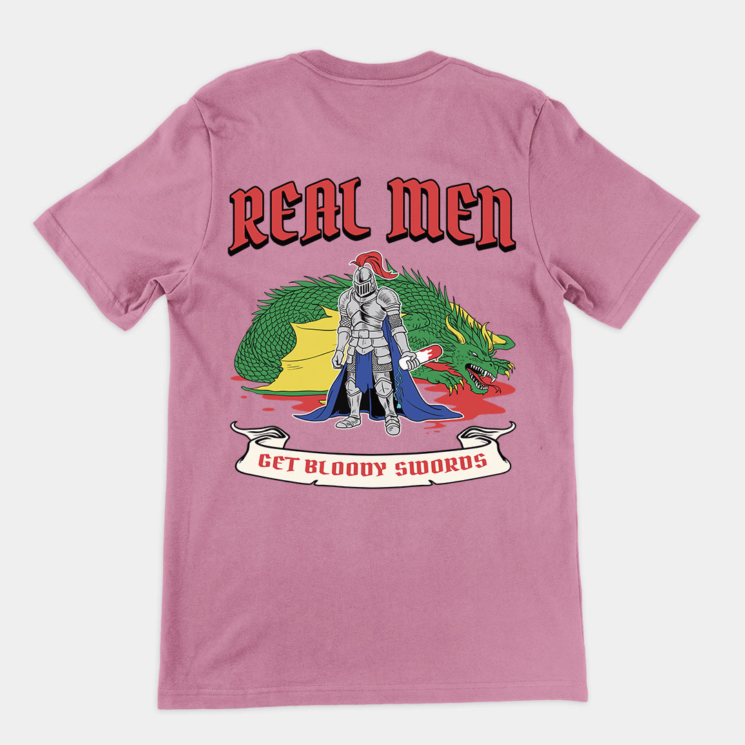 Real Men Get Bloody Swords t-shirt (backprint)