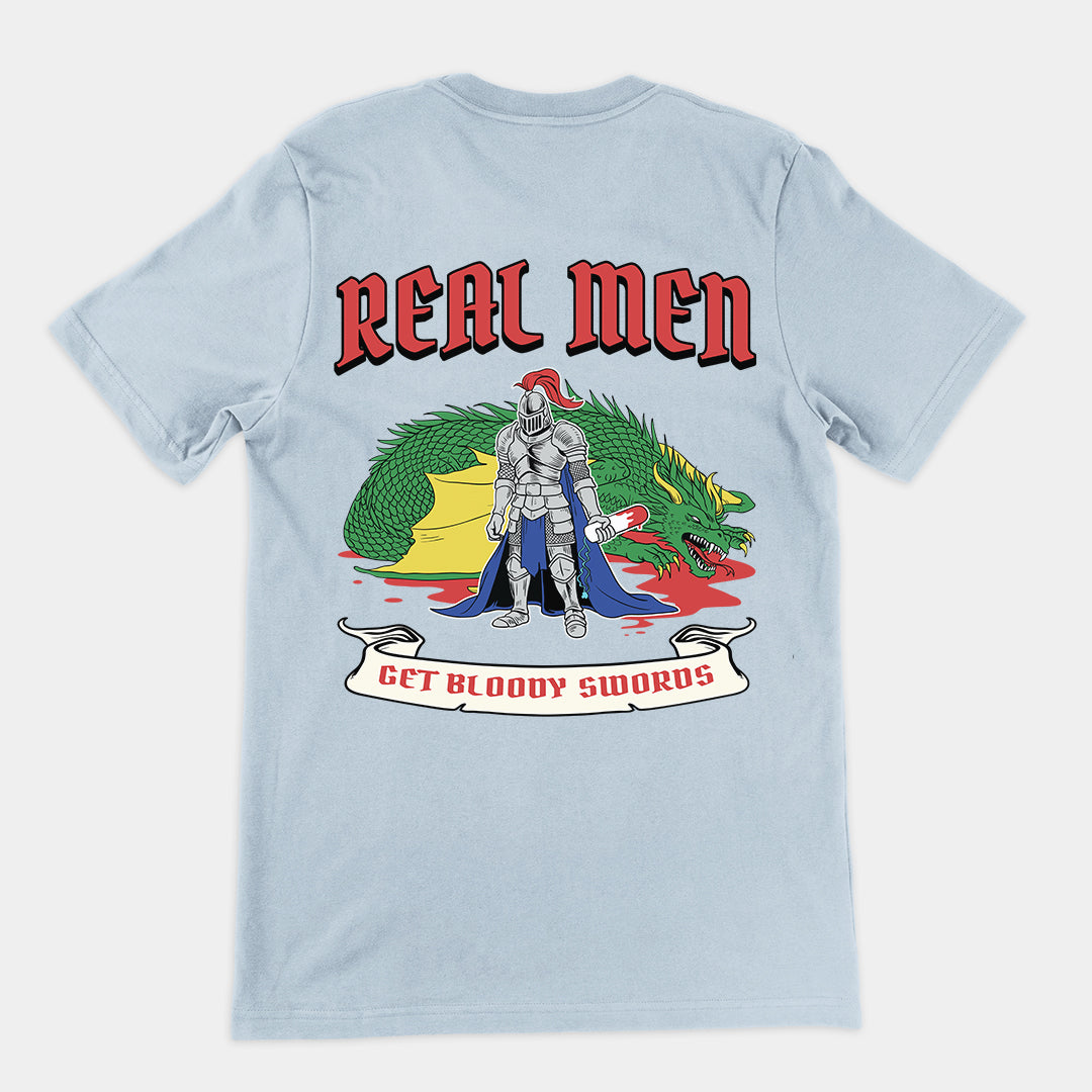 Real Men Get Bloody Swords t-shirt (backprint)