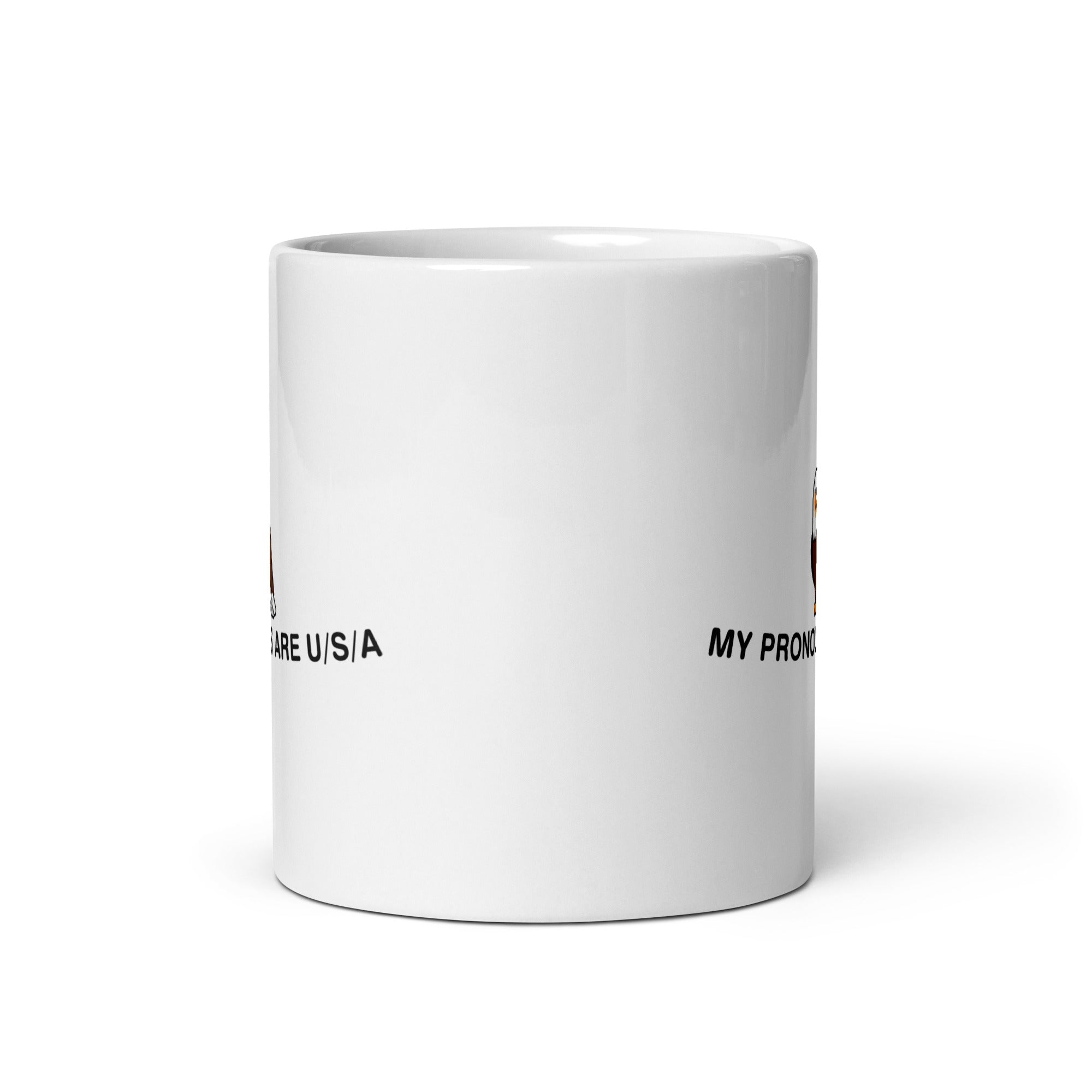 My Pronouns are U/S/A cartoon White glossy mug