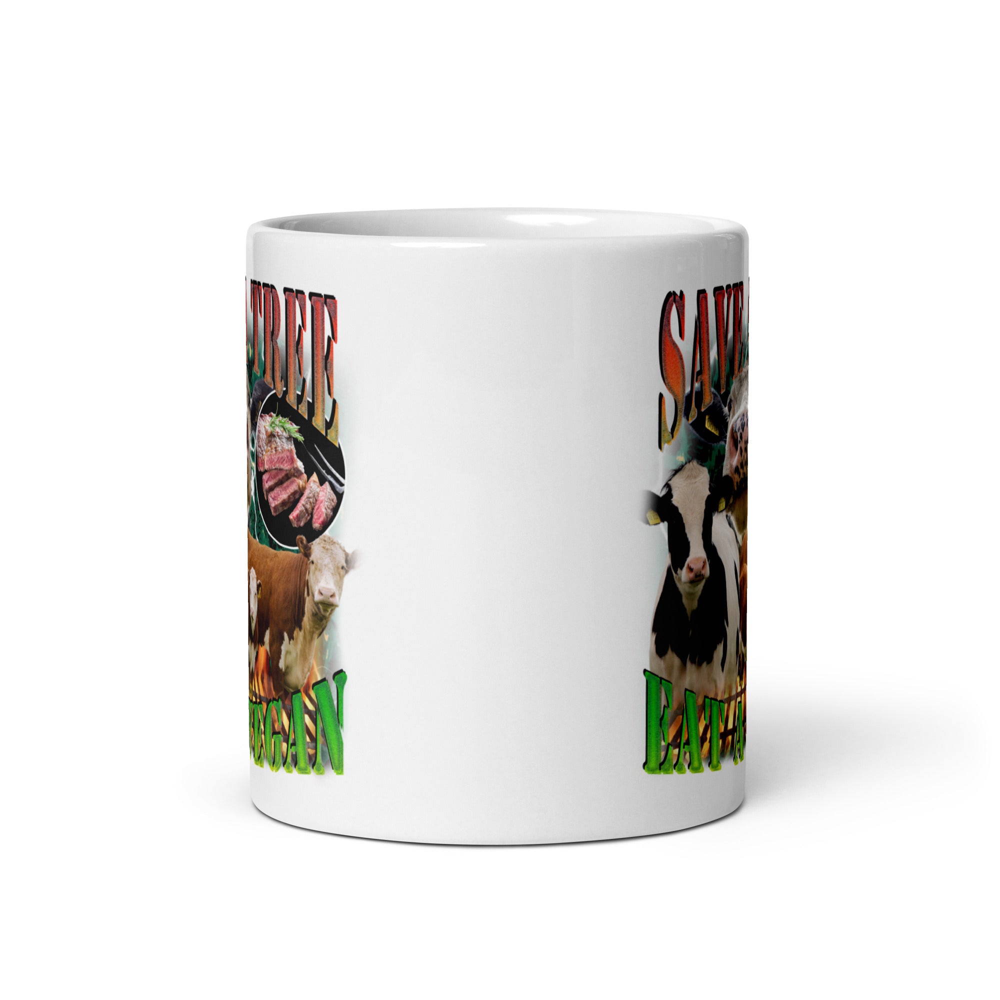 Save a Tree Eat a Vegan White glossy mug