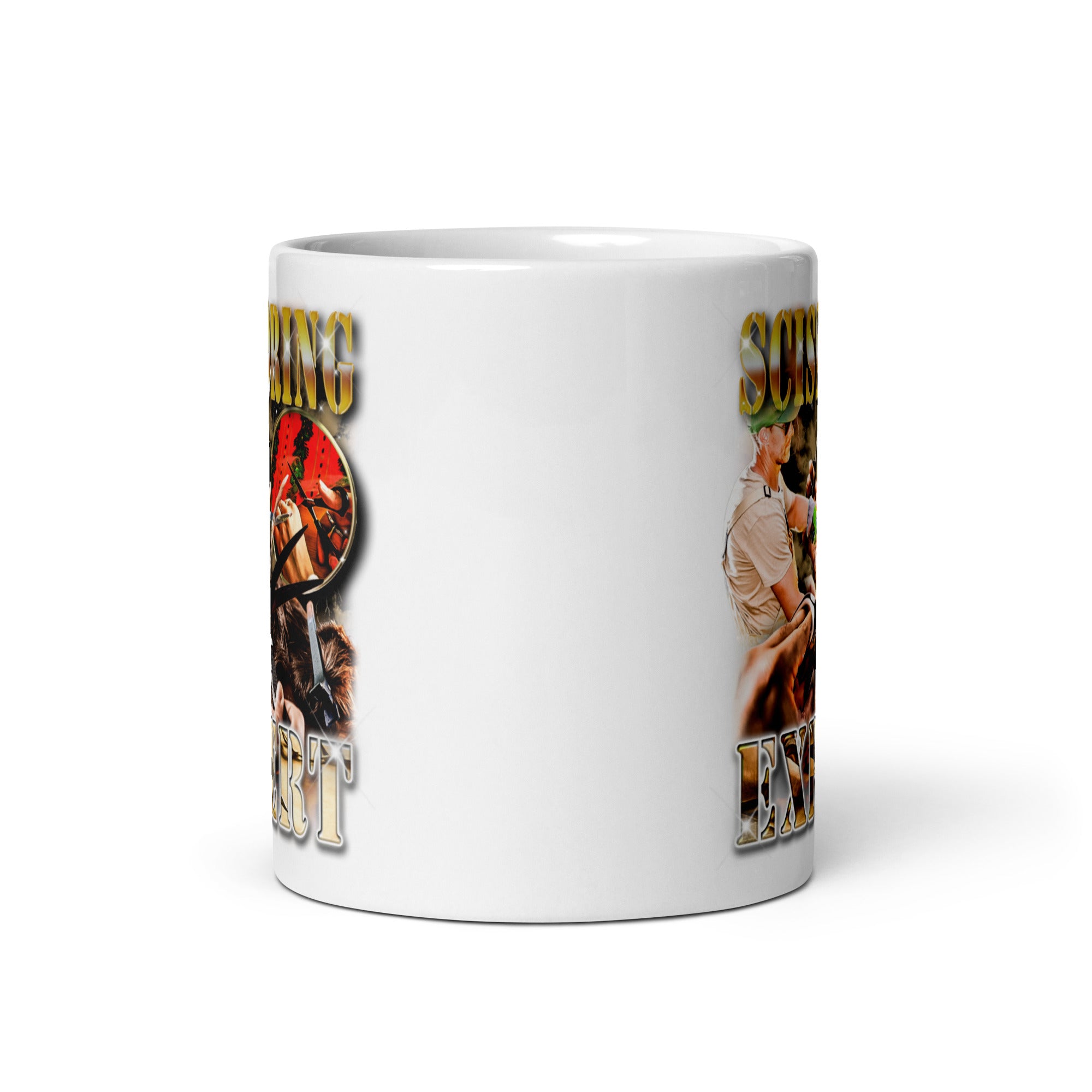 Scissoring Expert White glossy mug