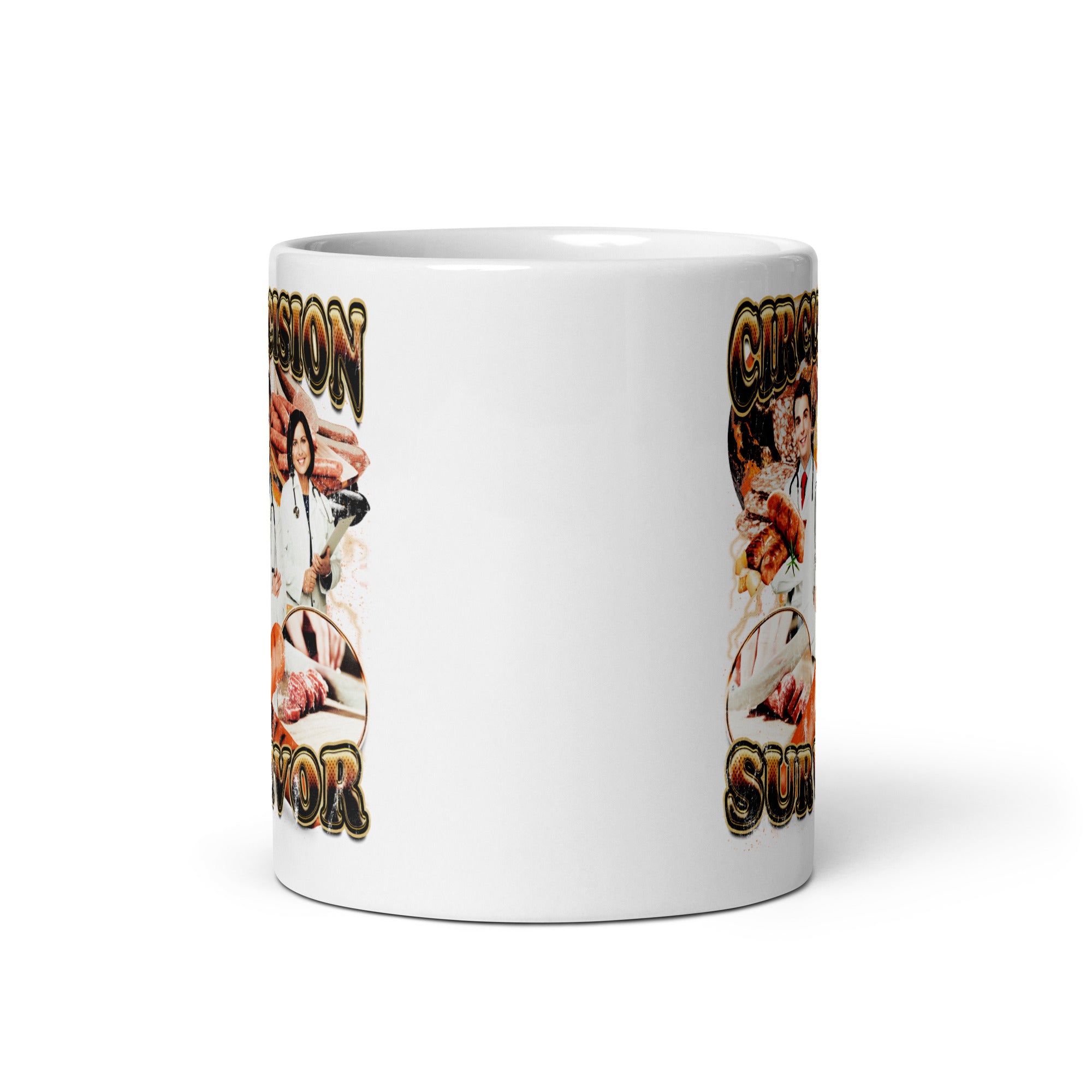 Circumcision Survivor White glossy mug