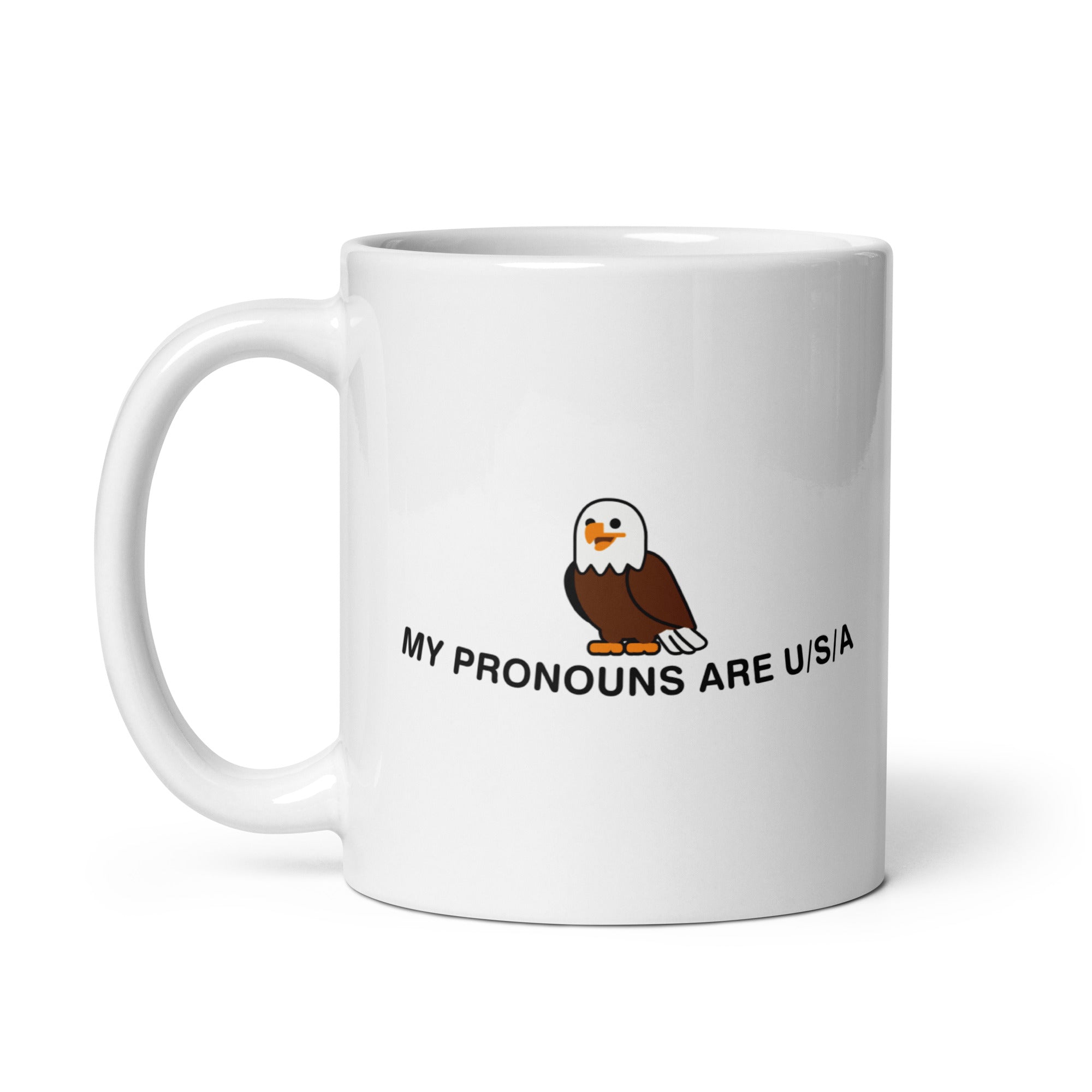 My Pronouns are U/S/A cartoon White glossy mug