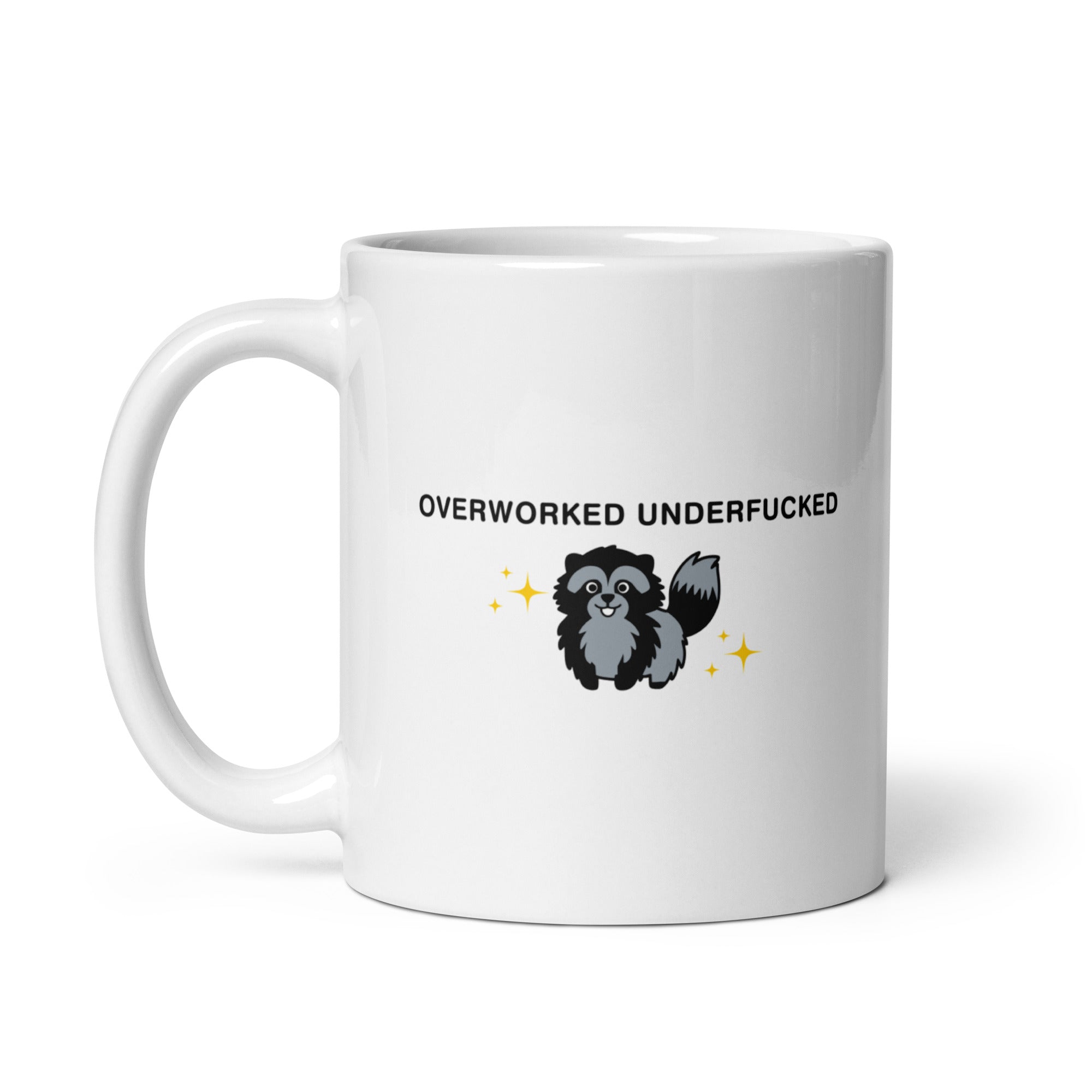 Overworked Underfucked White glossy mug