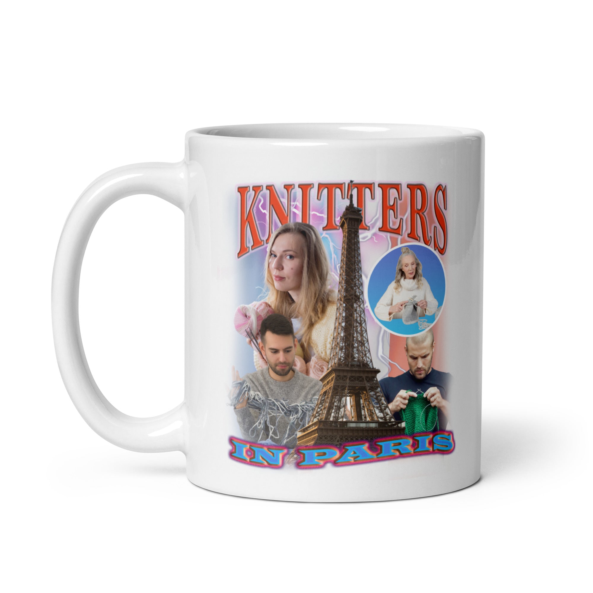 Knitters in Paris White glossy mug