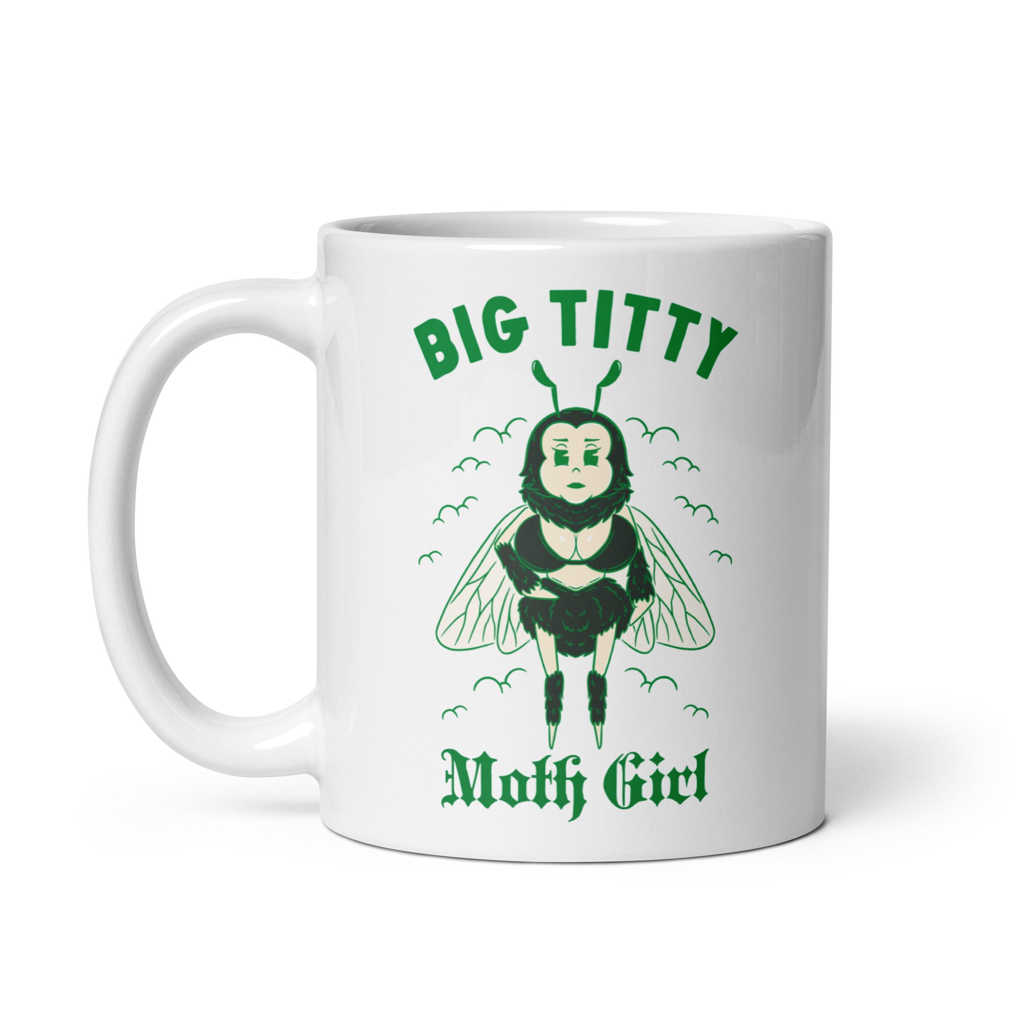 Big Titty Moth Girl White glossy mug