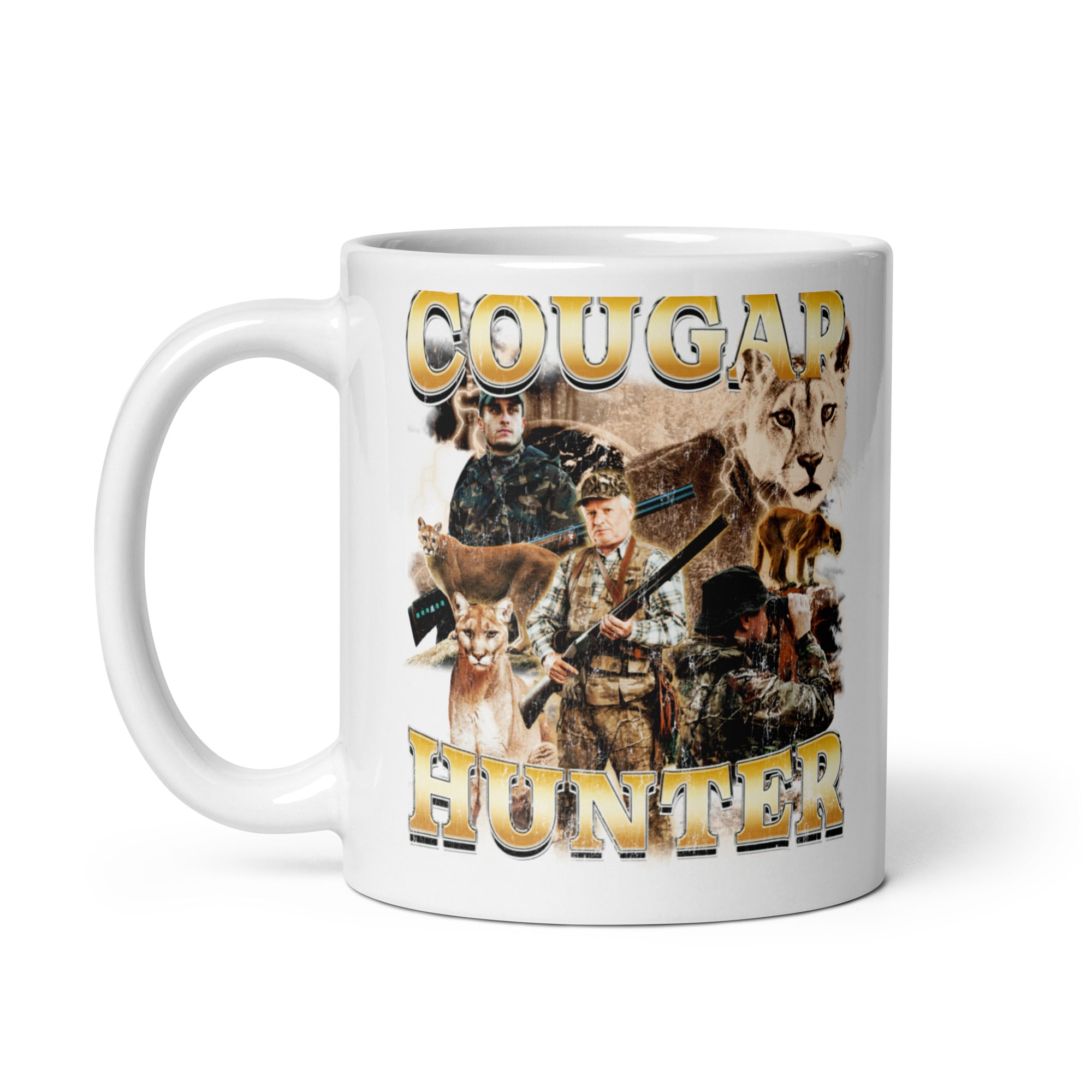 Cougar Hunter White glossy mug