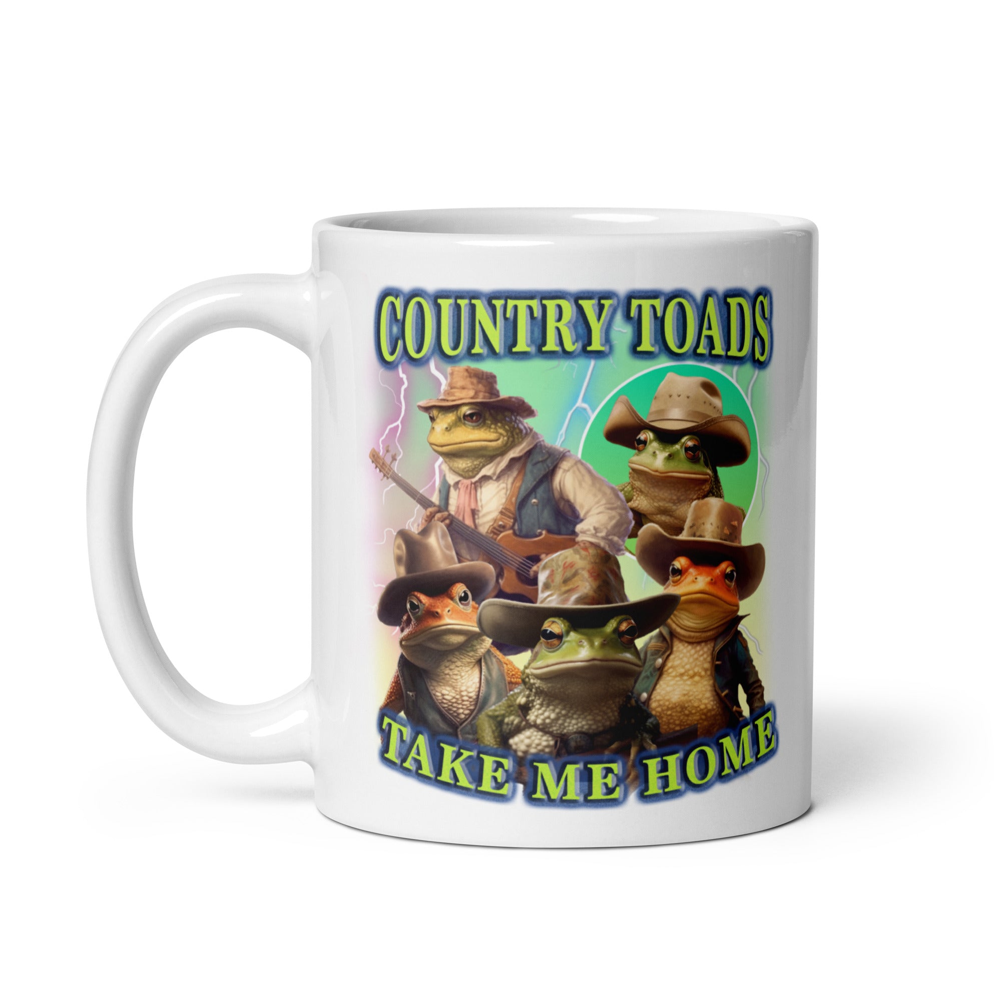 Country Toads Take me Home White glossy mug