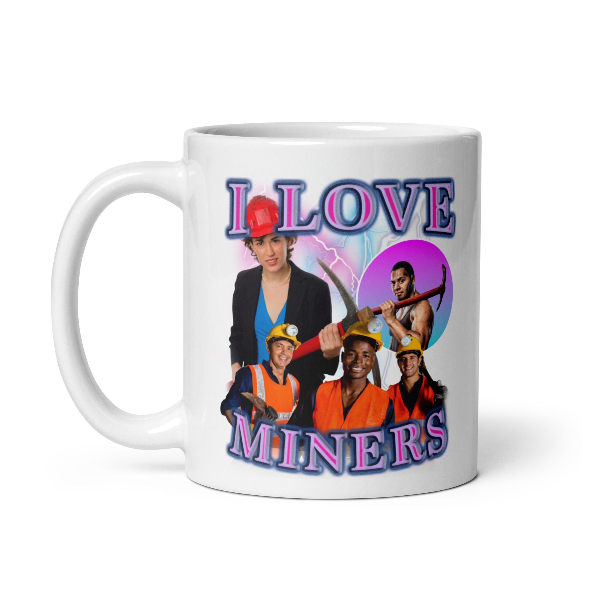 I Love Miners White glossy mug