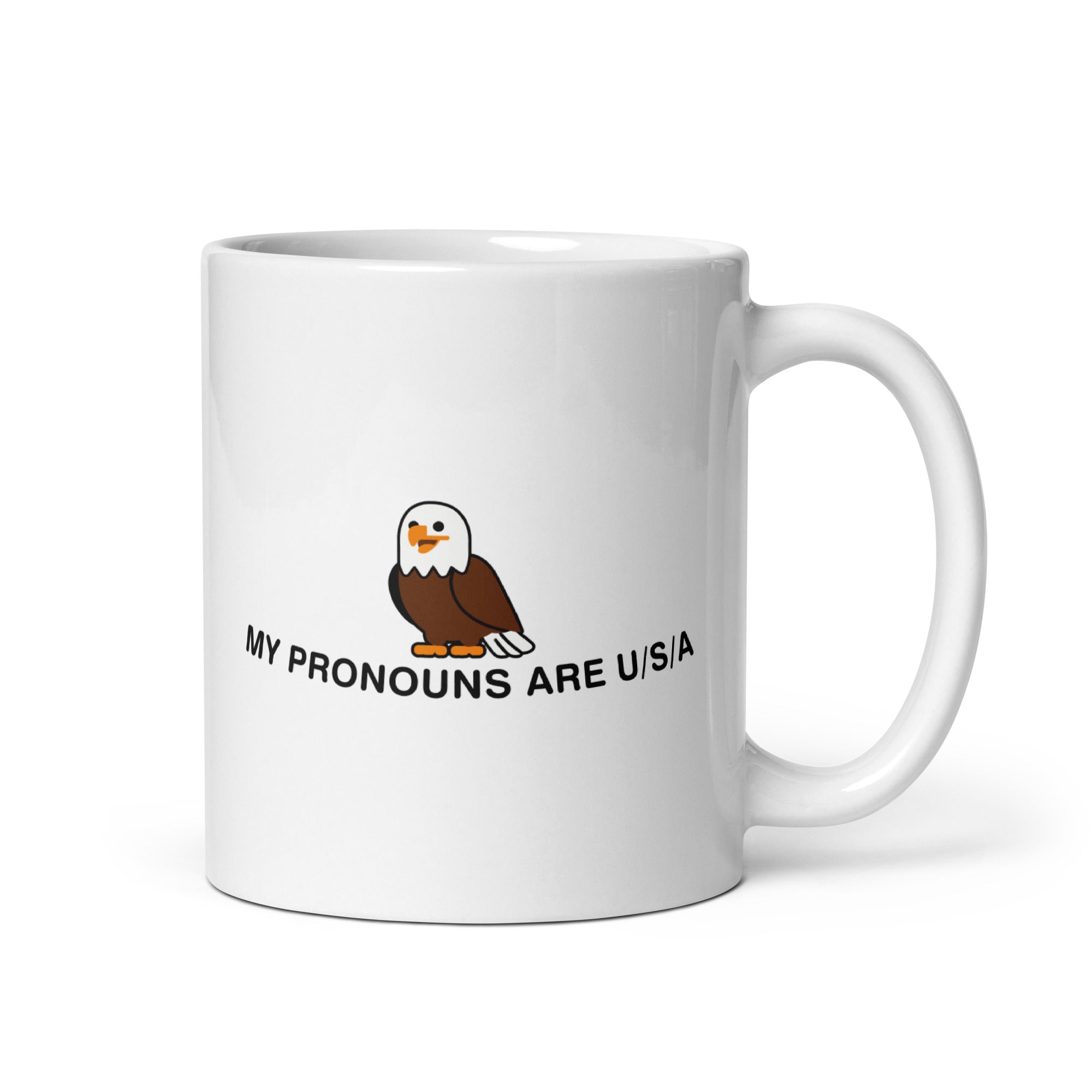 My Pronouns are U/S/A cartoon White glossy mug