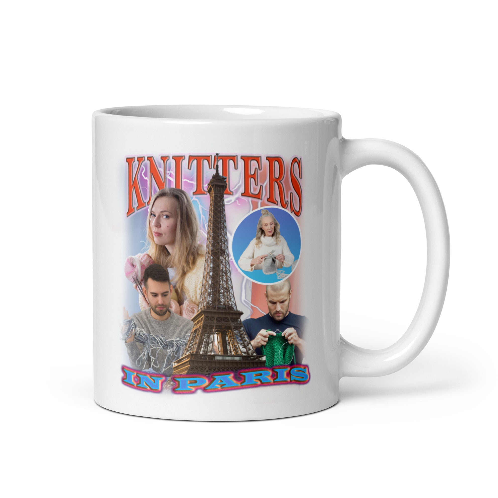 Knitters in Paris White glossy mug