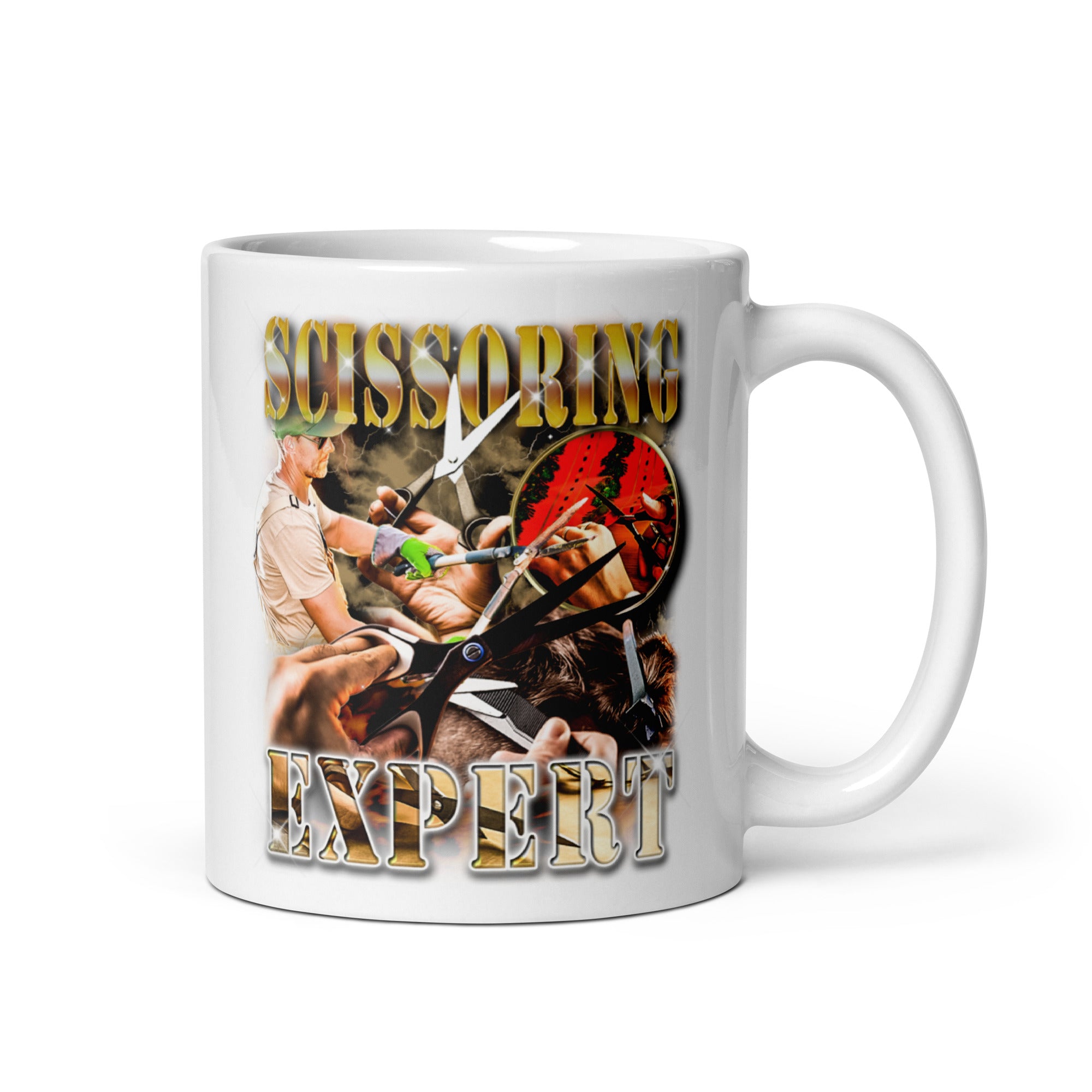 Scissoring Expert White glossy mug