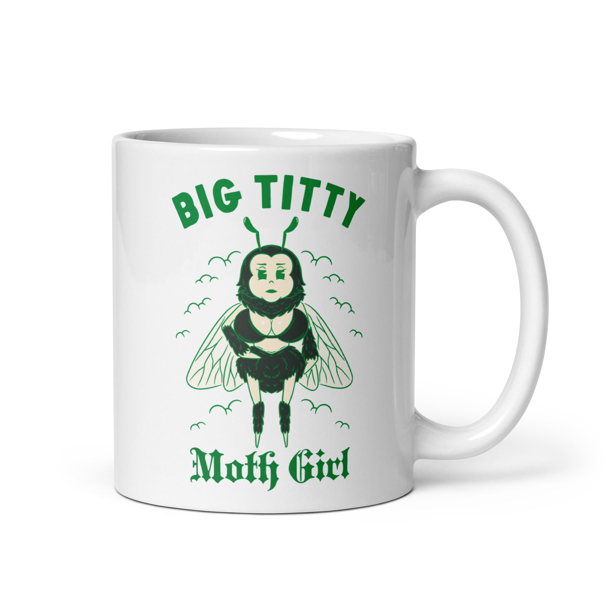 Big Titty Moth Girl White glossy mug