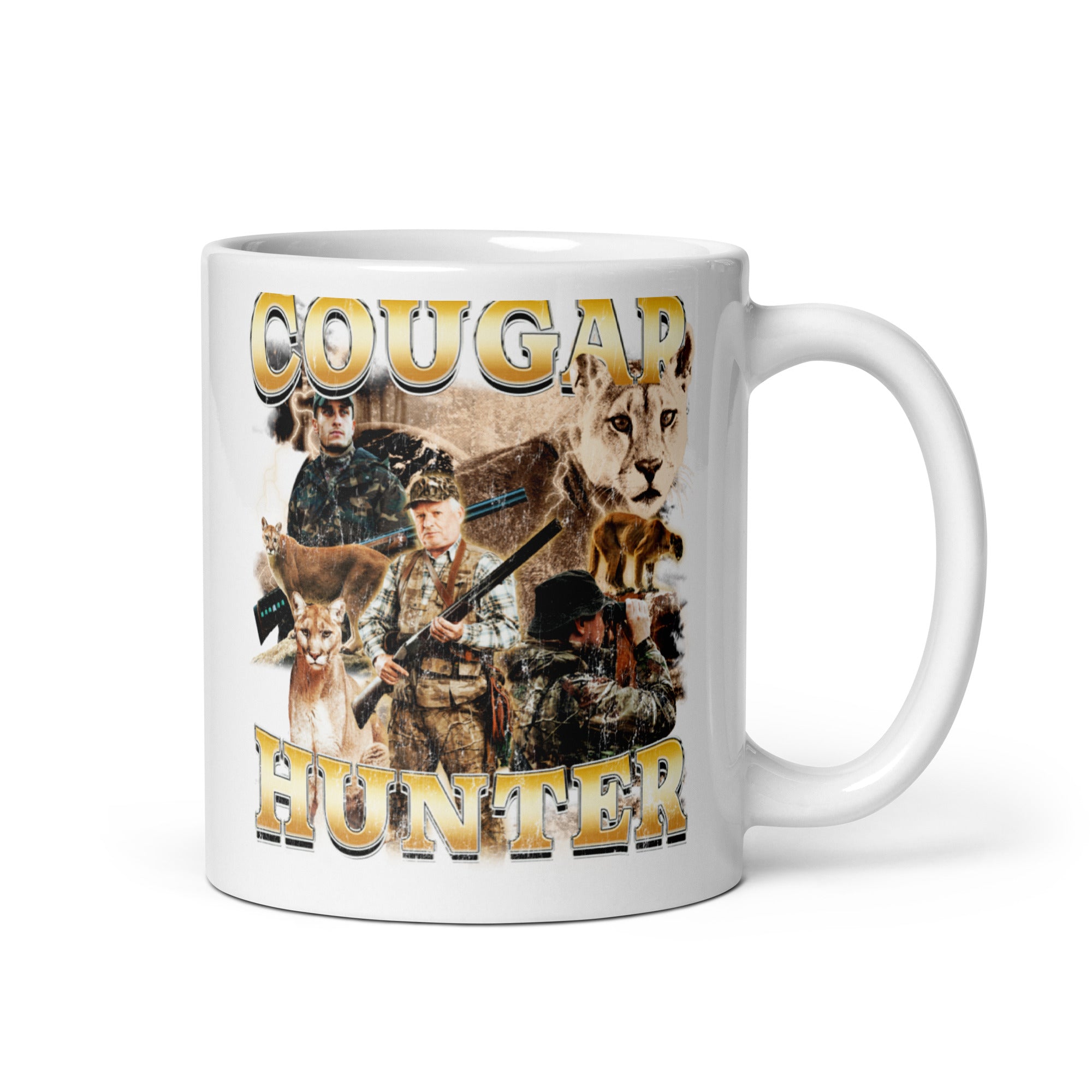 Cougar Hunter White glossy mug