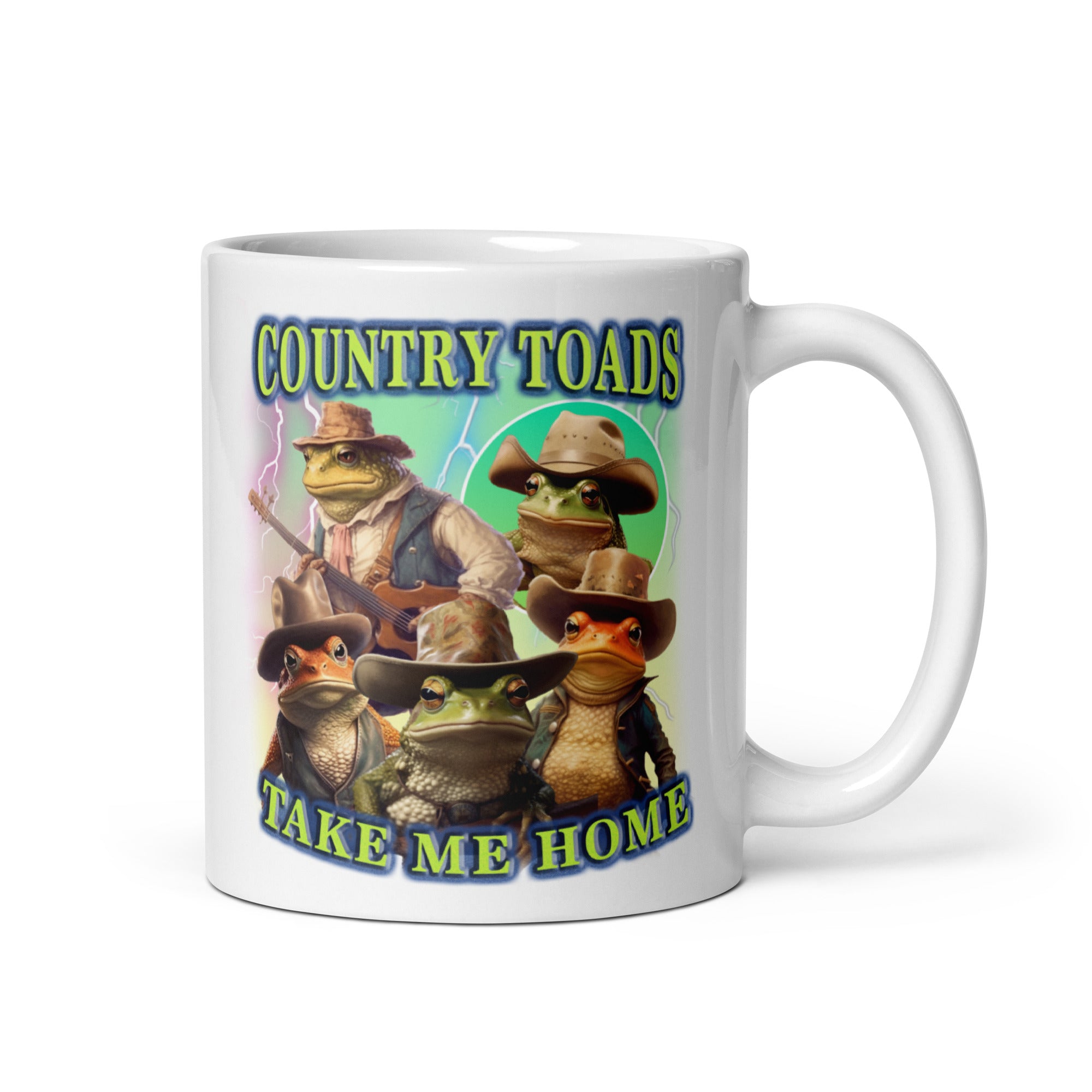 Country Toads Take me Home White glossy mug