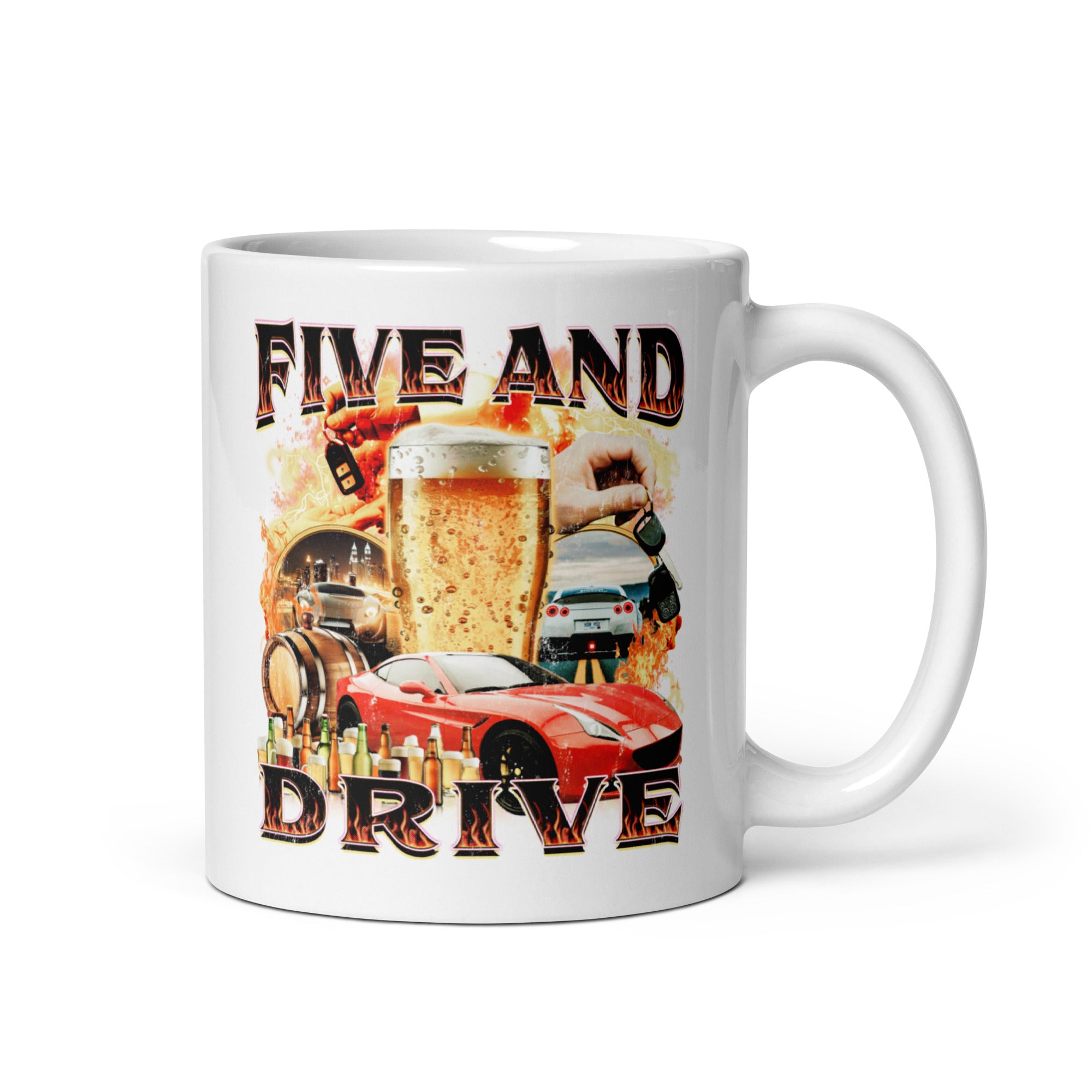 Five and Drive White glossy mug