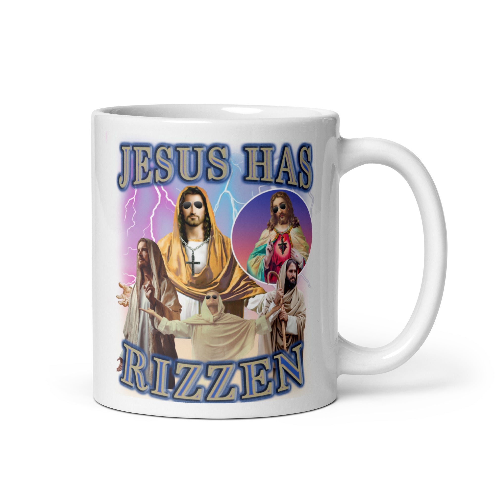 Jesus has Rizzen White glossy mug