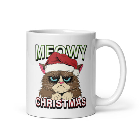 Meowy Christmas White glossy mug