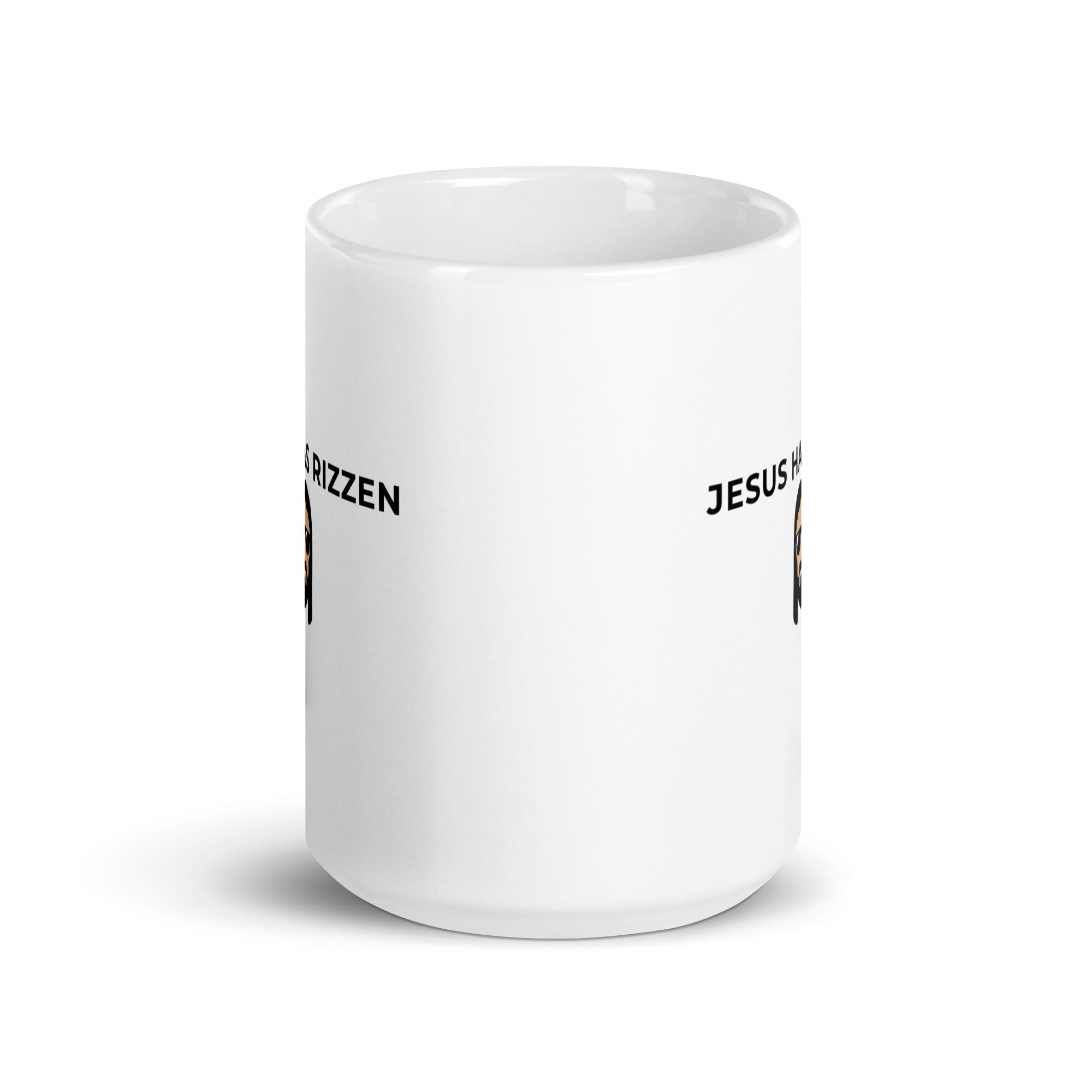 Jesus has Rizzen White glossy mug