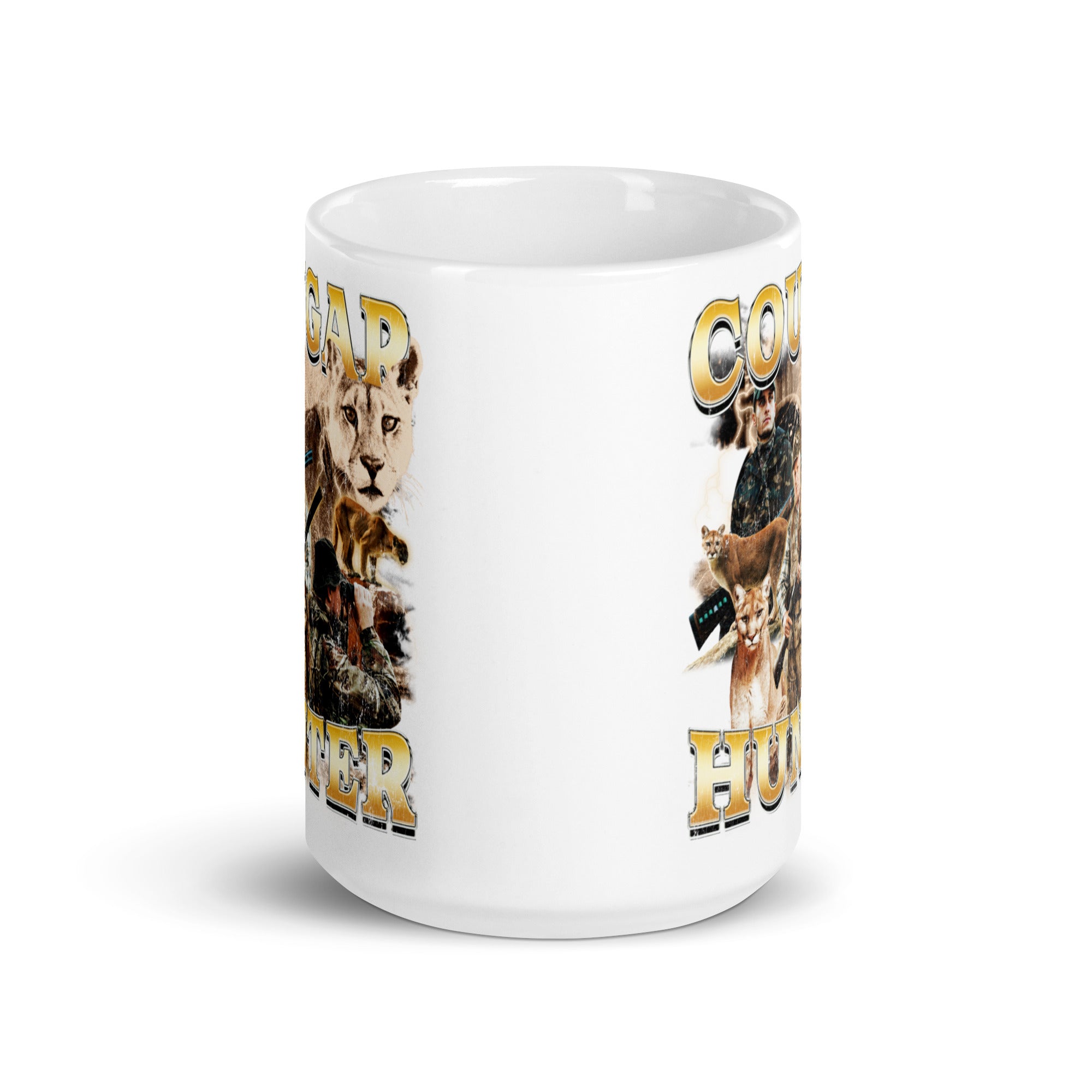 Cougar Hunter White glossy mug