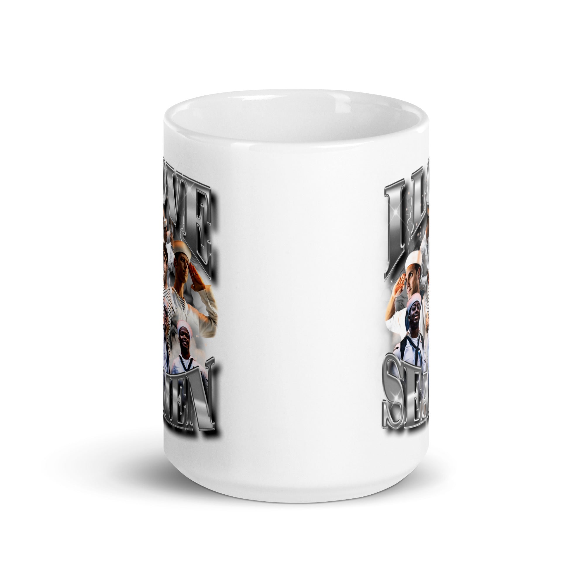 I Love Seamen White glossy mug