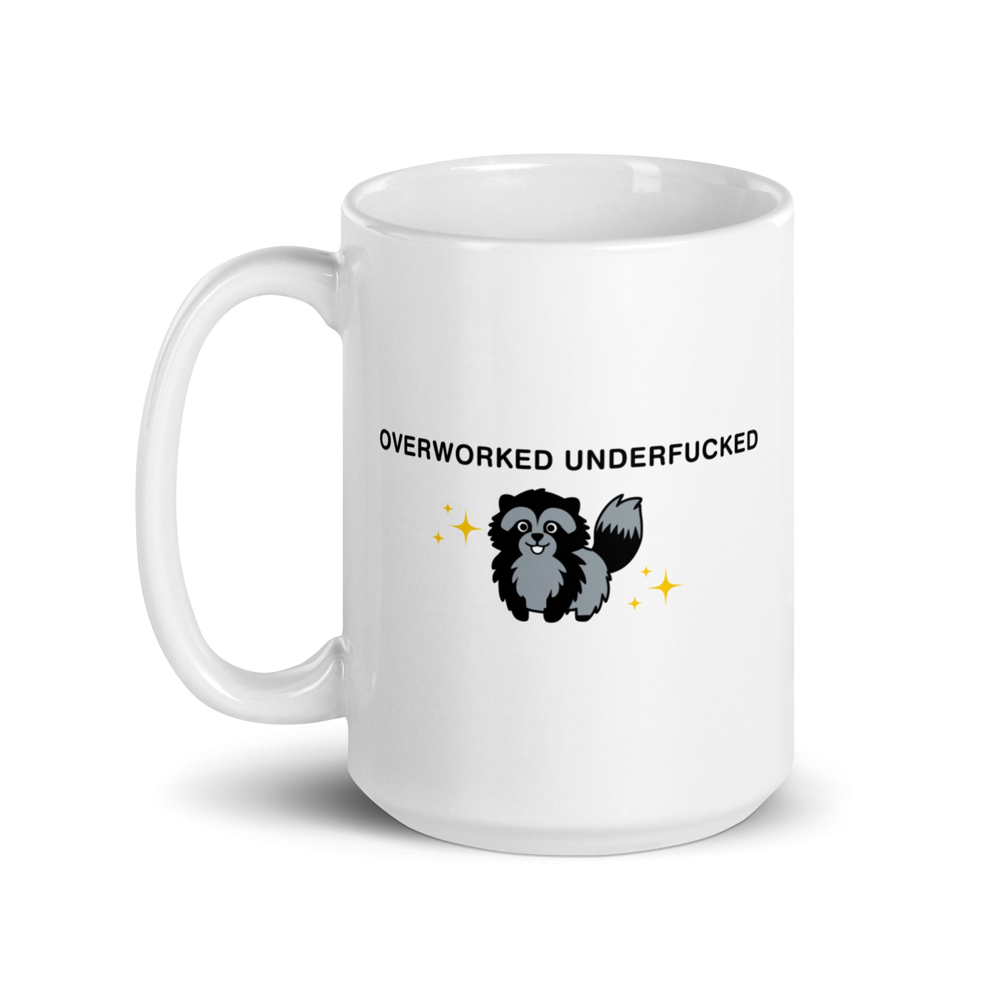 Overworked Underfucked White glossy mug