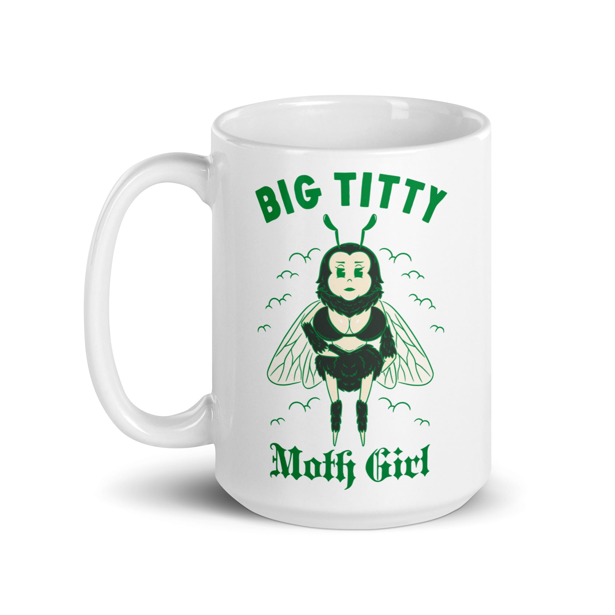 Big Titty Moth Girl White glossy mug