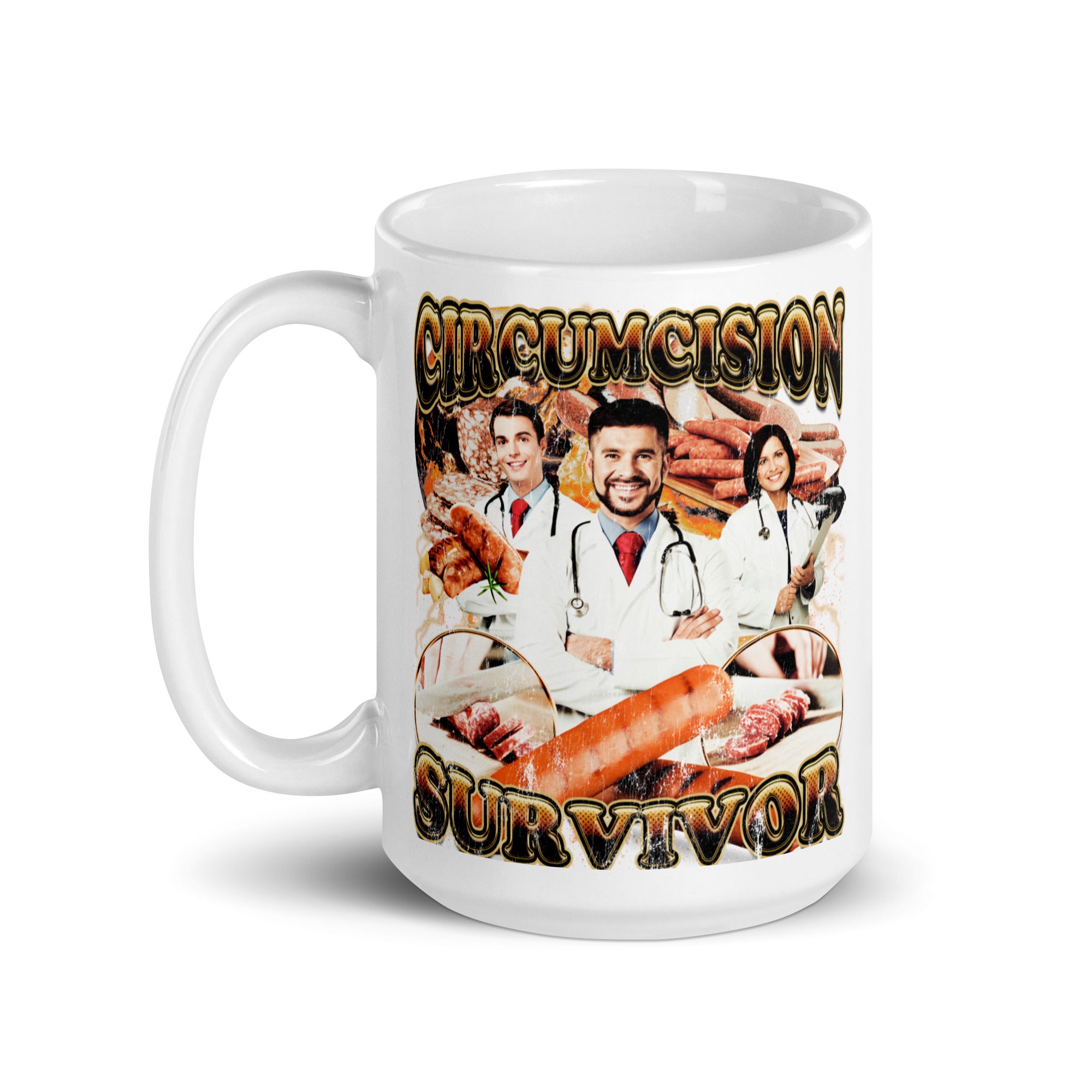 Circumcision Survivor White glossy mug