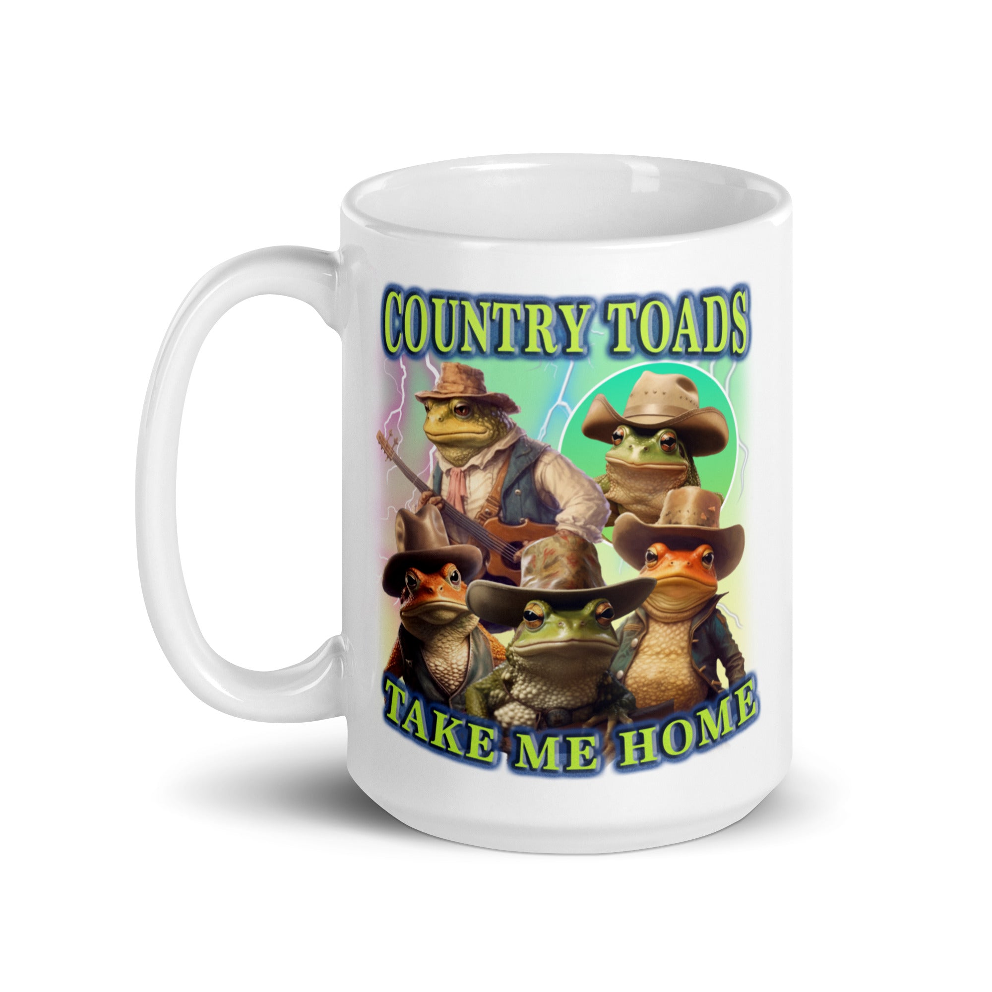 Country Toads Take me Home White glossy mug