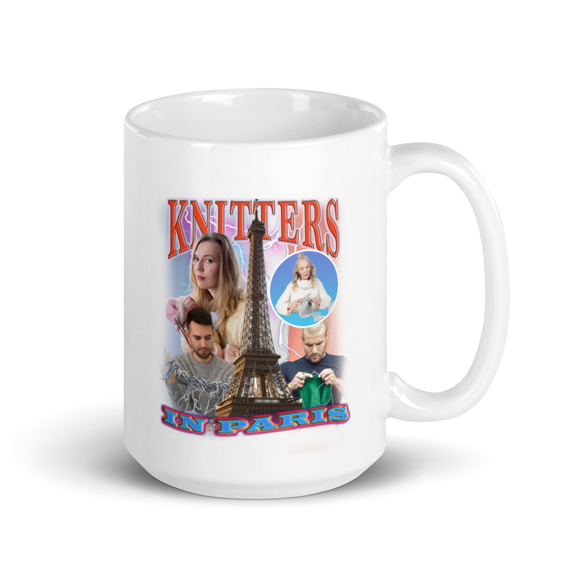 Knitters in Paris White glossy mug