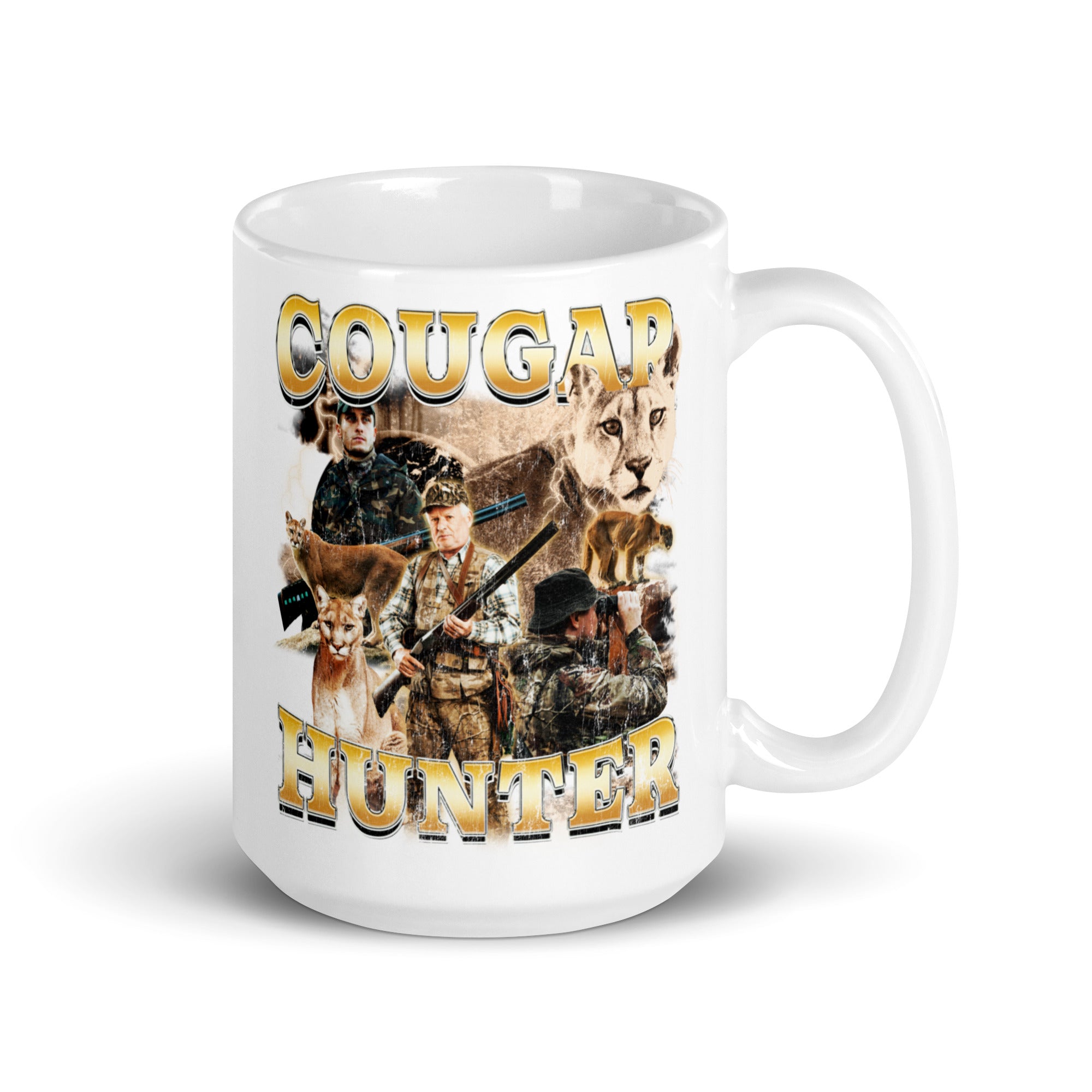 Cougar Hunter White glossy mug