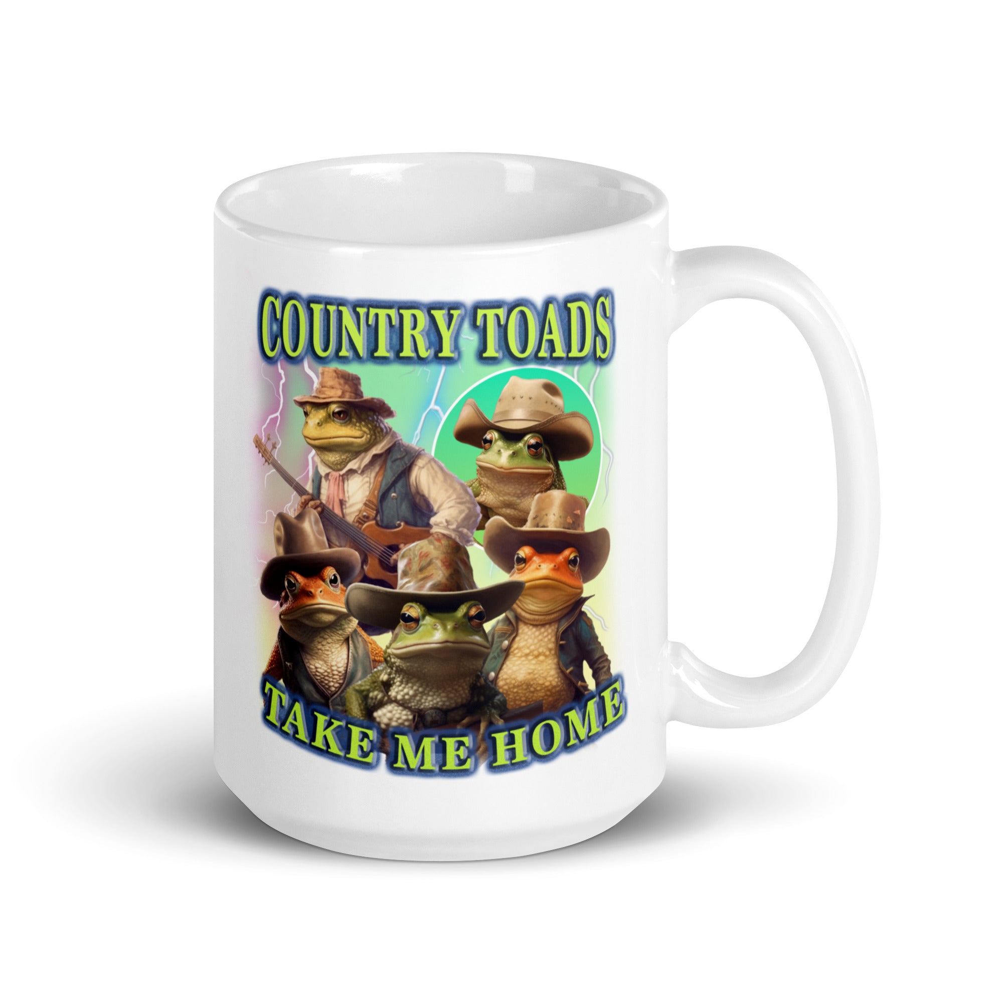 Country Toads Take me Home White glossy mug