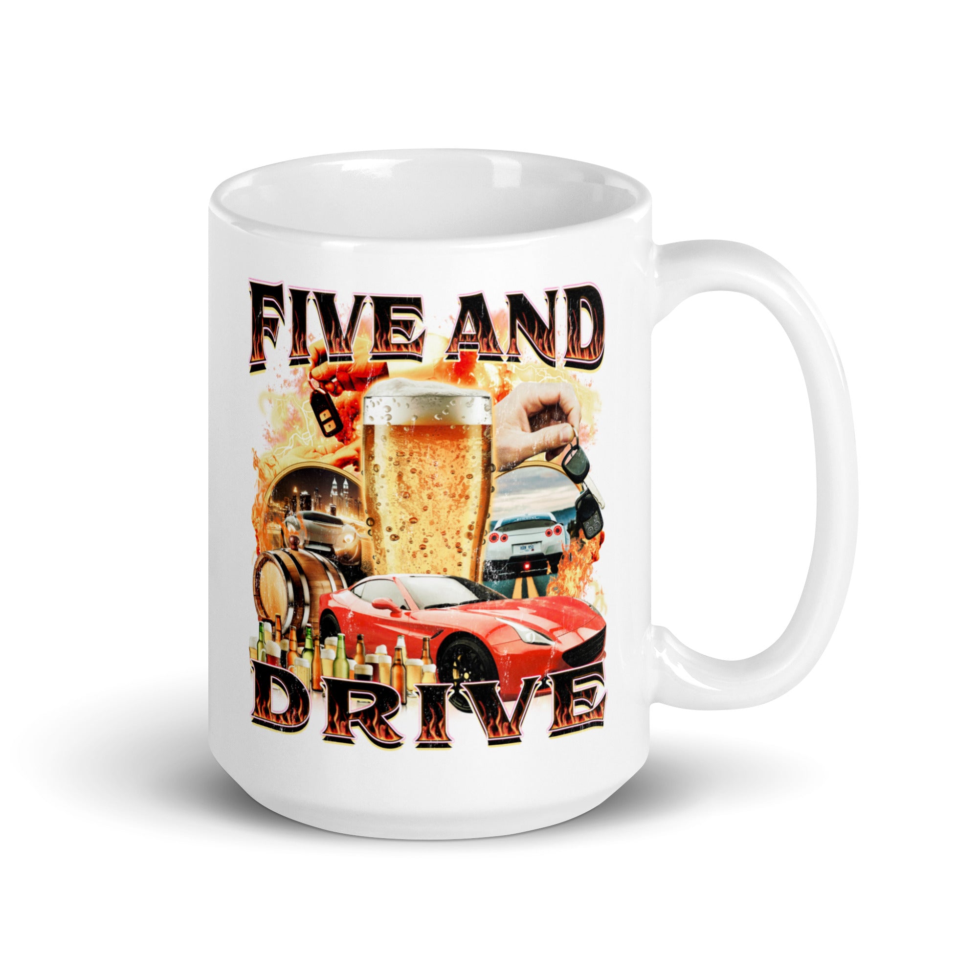 Five and Drive White glossy mug