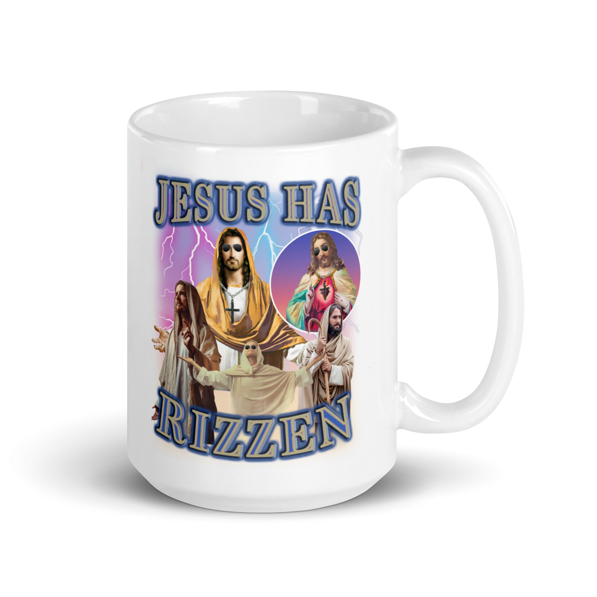 Jesus has Rizzen White glossy mug