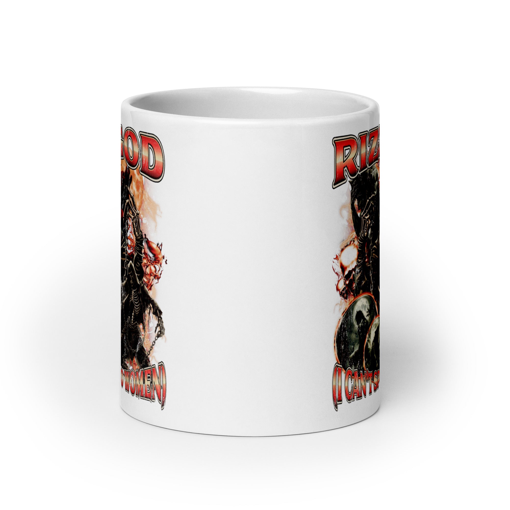 Rizz God I can't speak to women White glossy mug