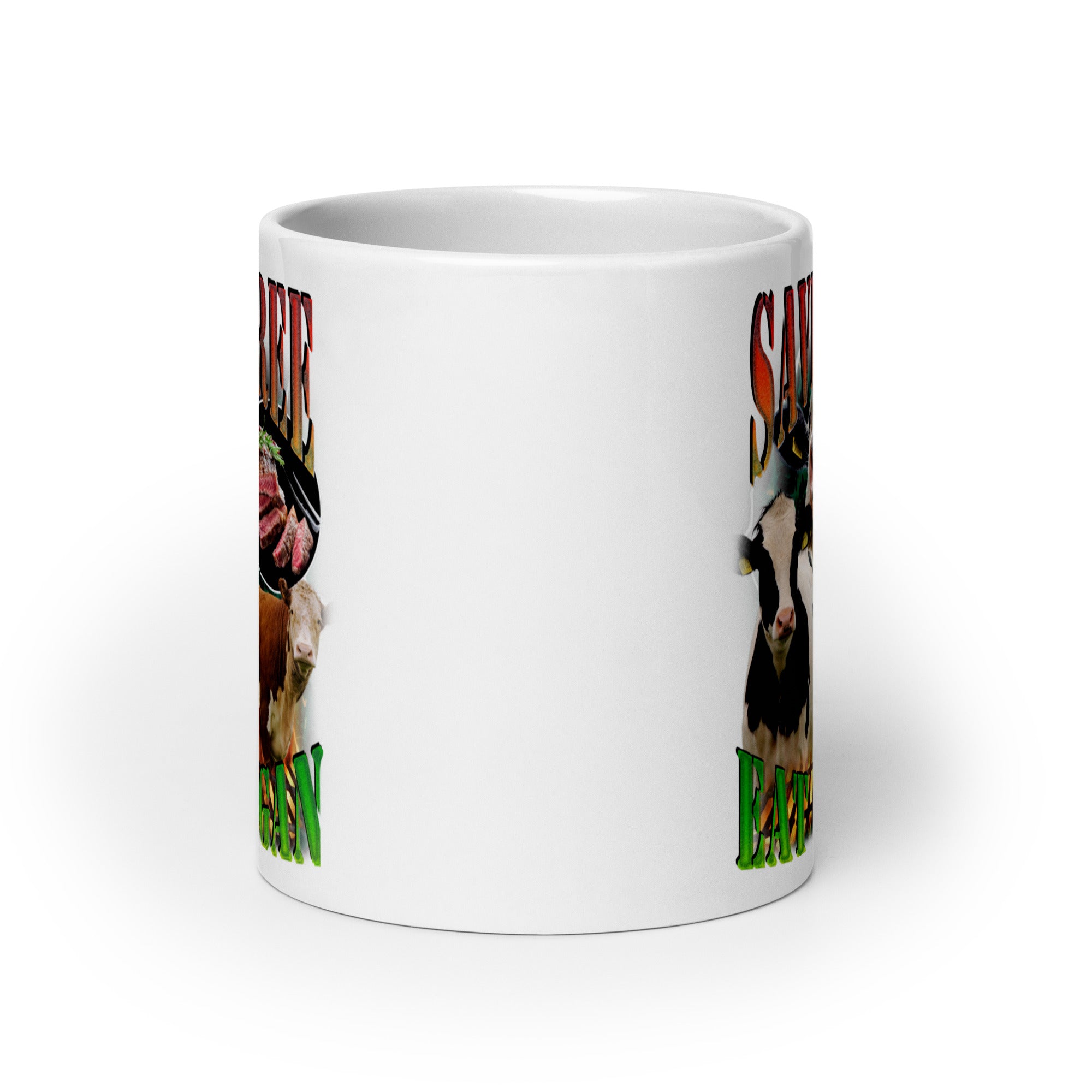 Save a Tree Eat a Vegan White glossy mug