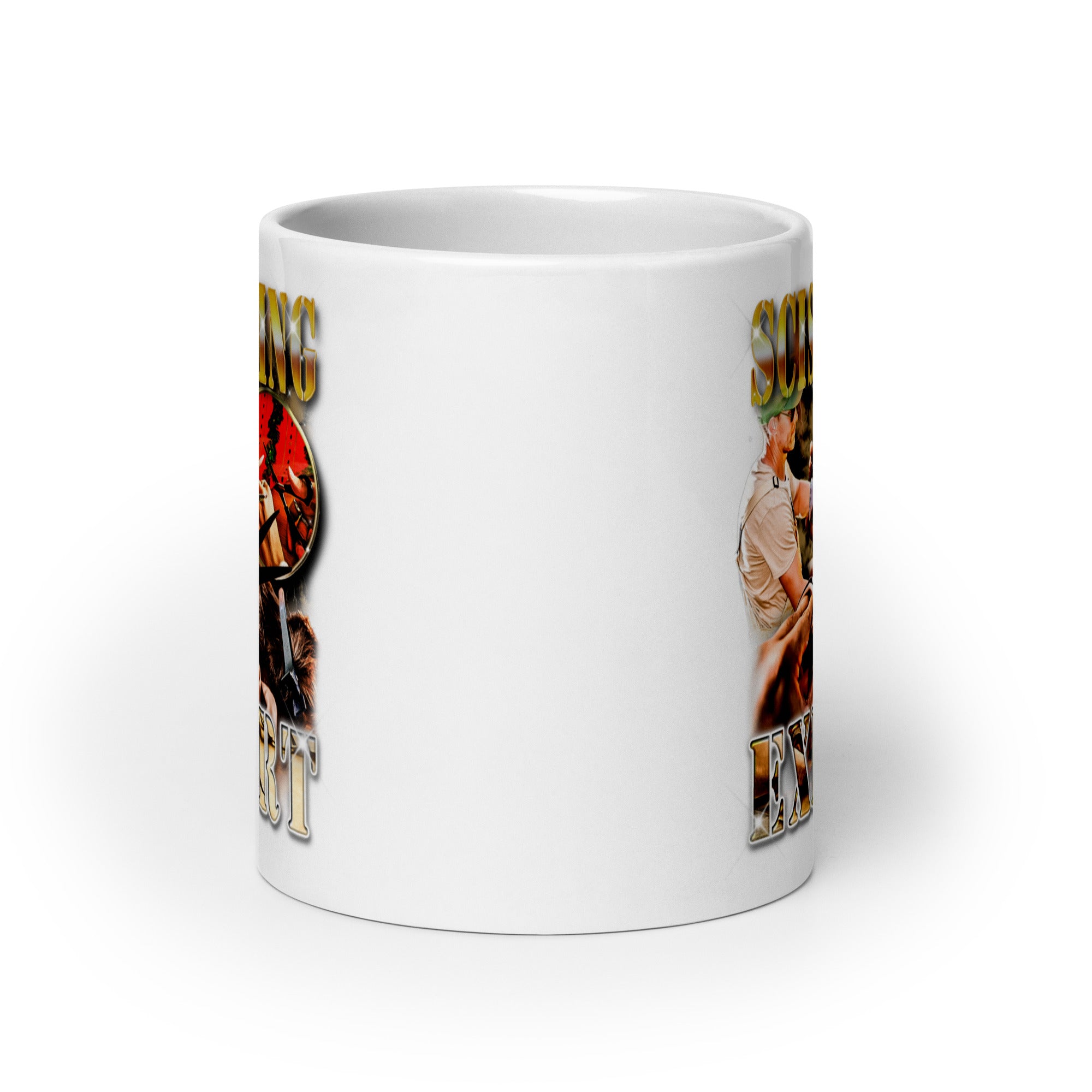 Scissoring Expert White glossy mug