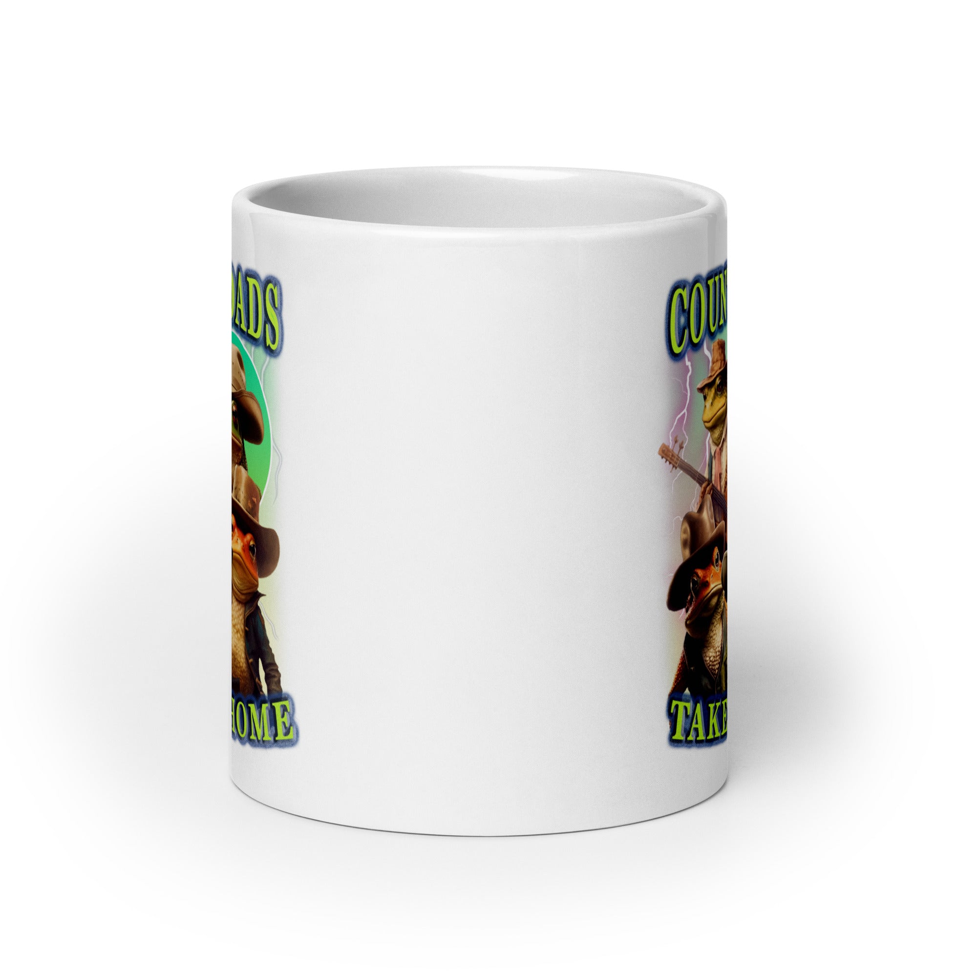 Country Toads Take me Home White glossy mug