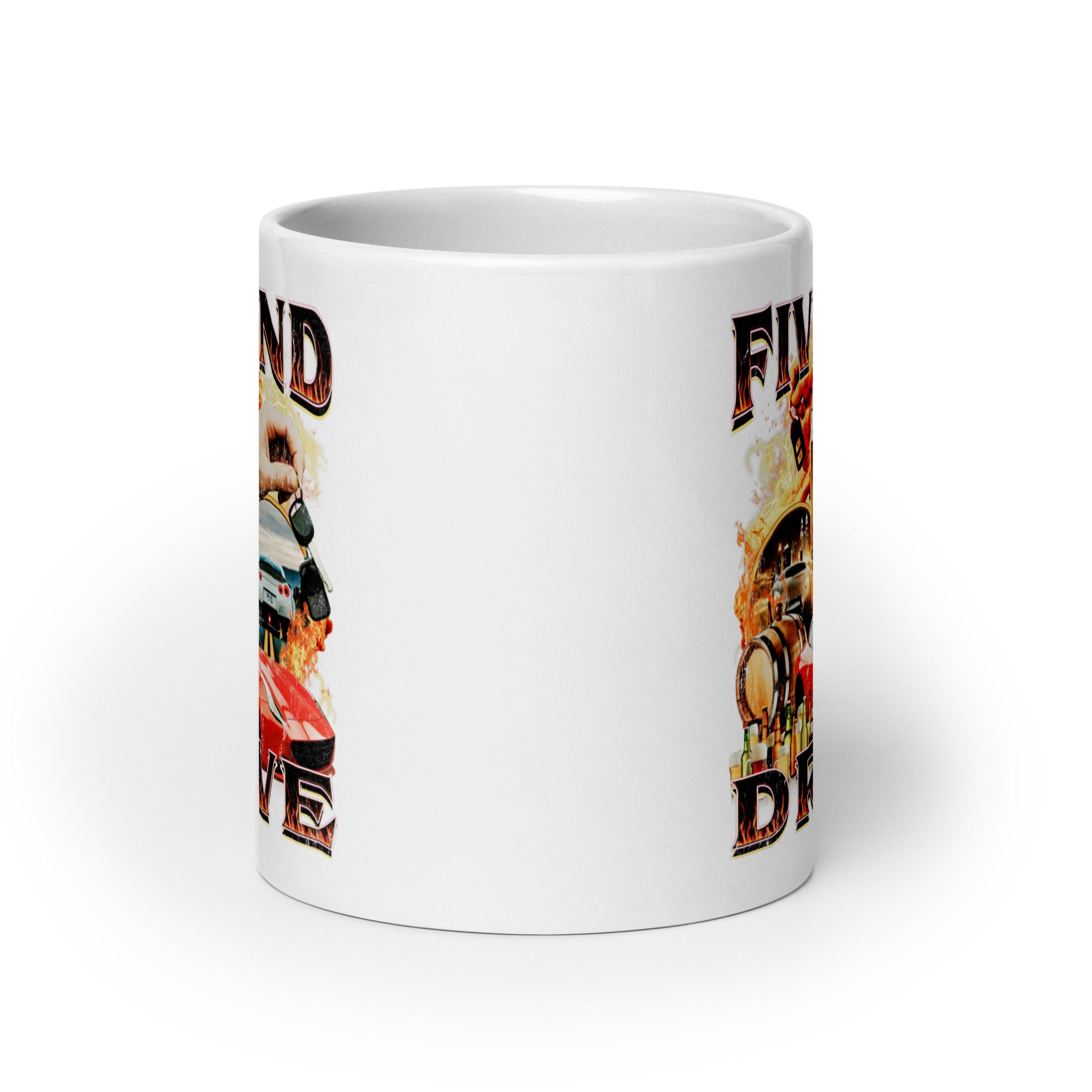 Five and Drive White glossy mug