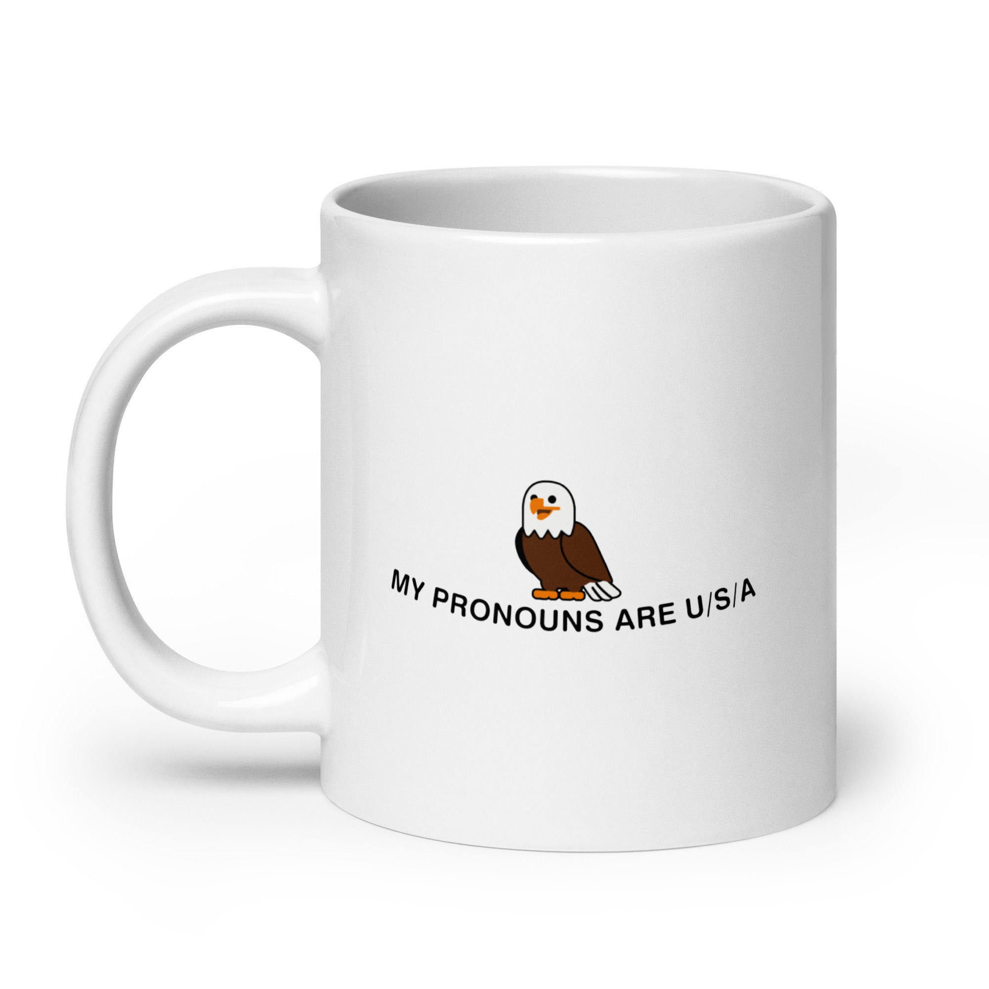 My Pronouns are U/S/A cartoon White glossy mug