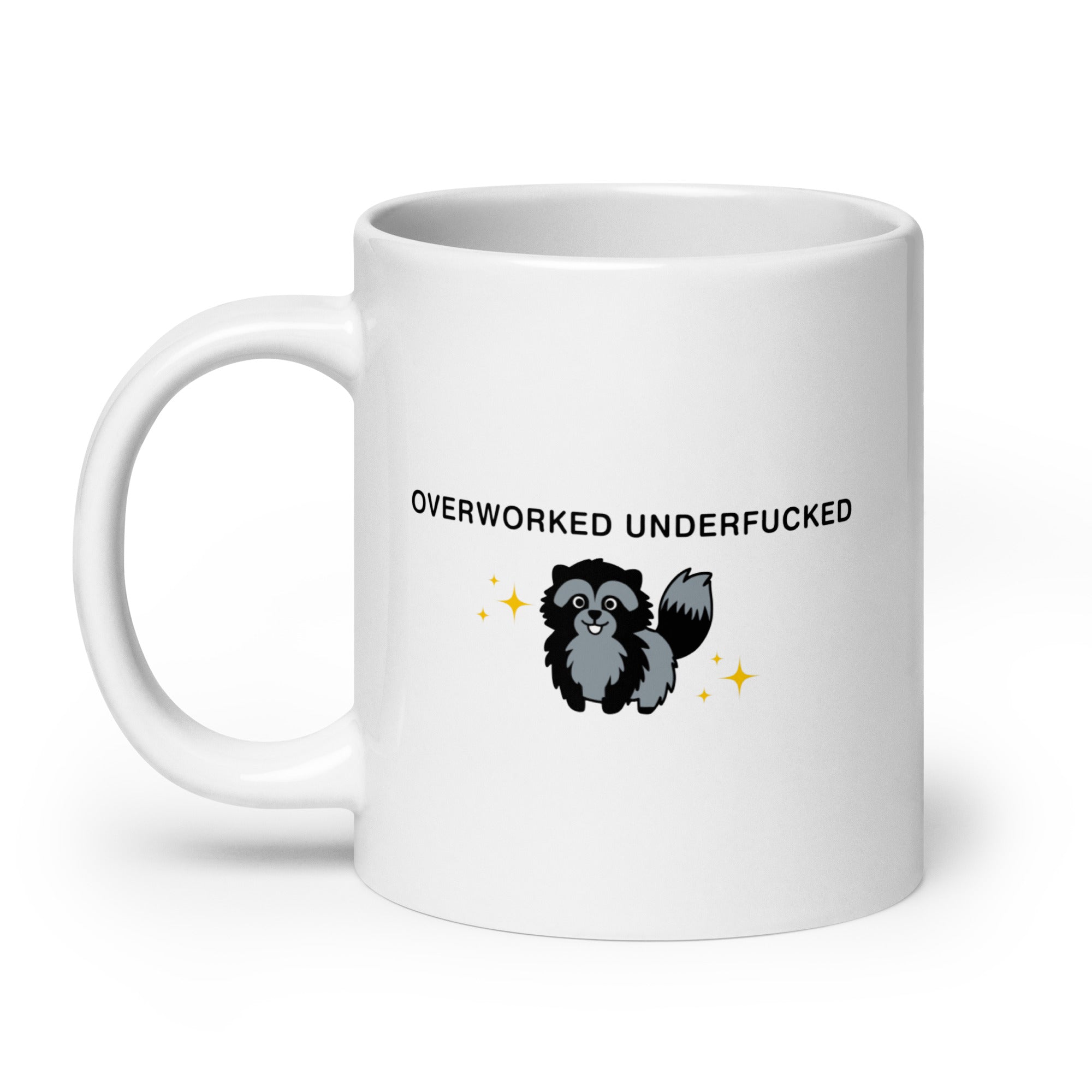 Overworked Underfucked White glossy mug