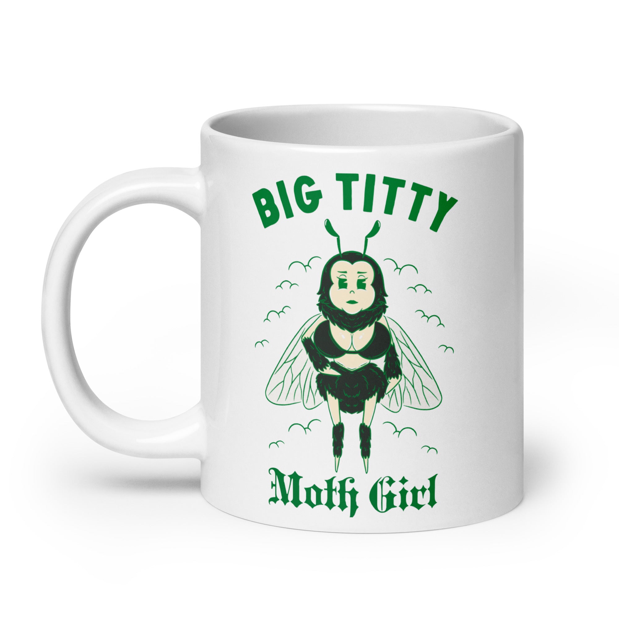 Big Titty Moth Girl White glossy mug