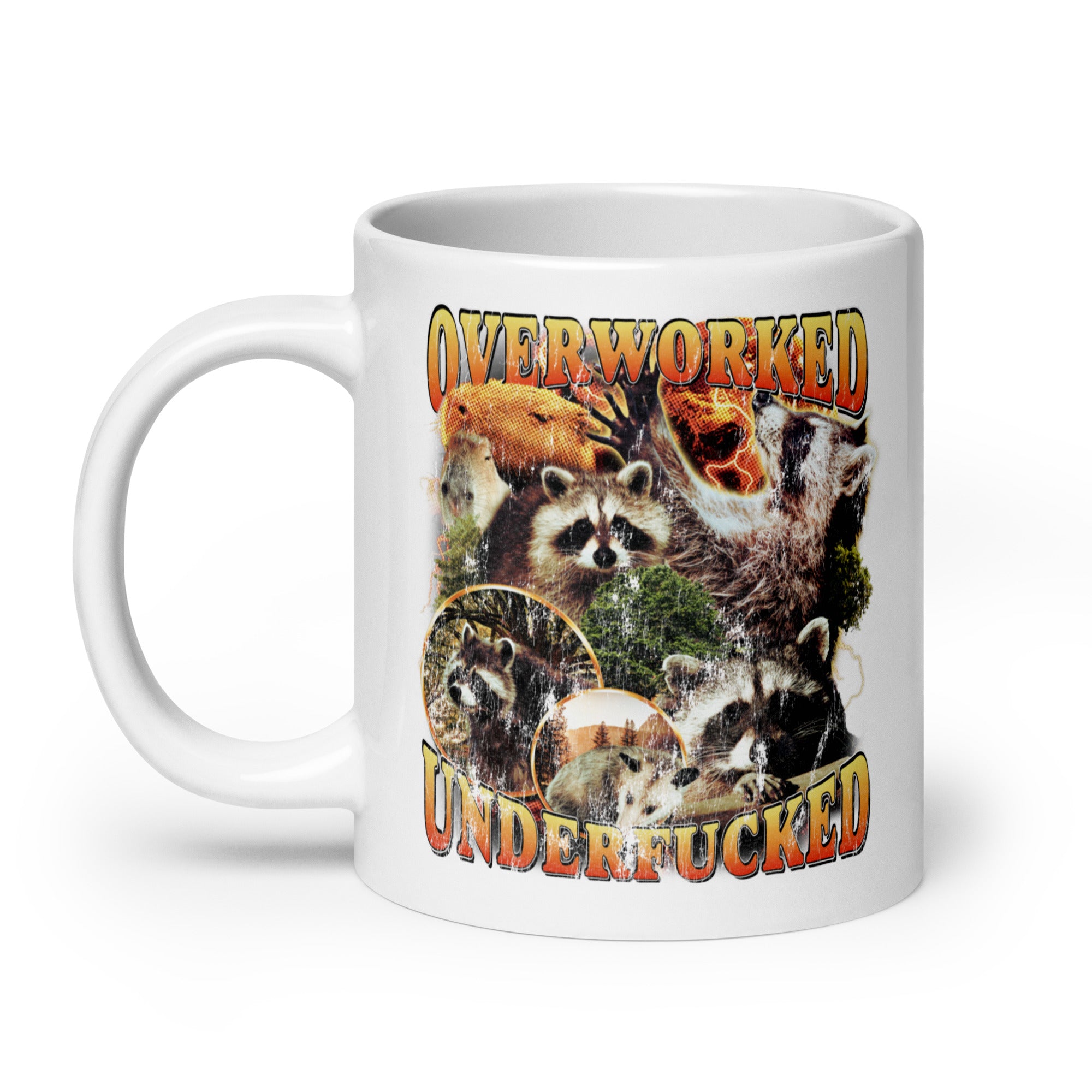 Overworked Underfucked White glossy mug