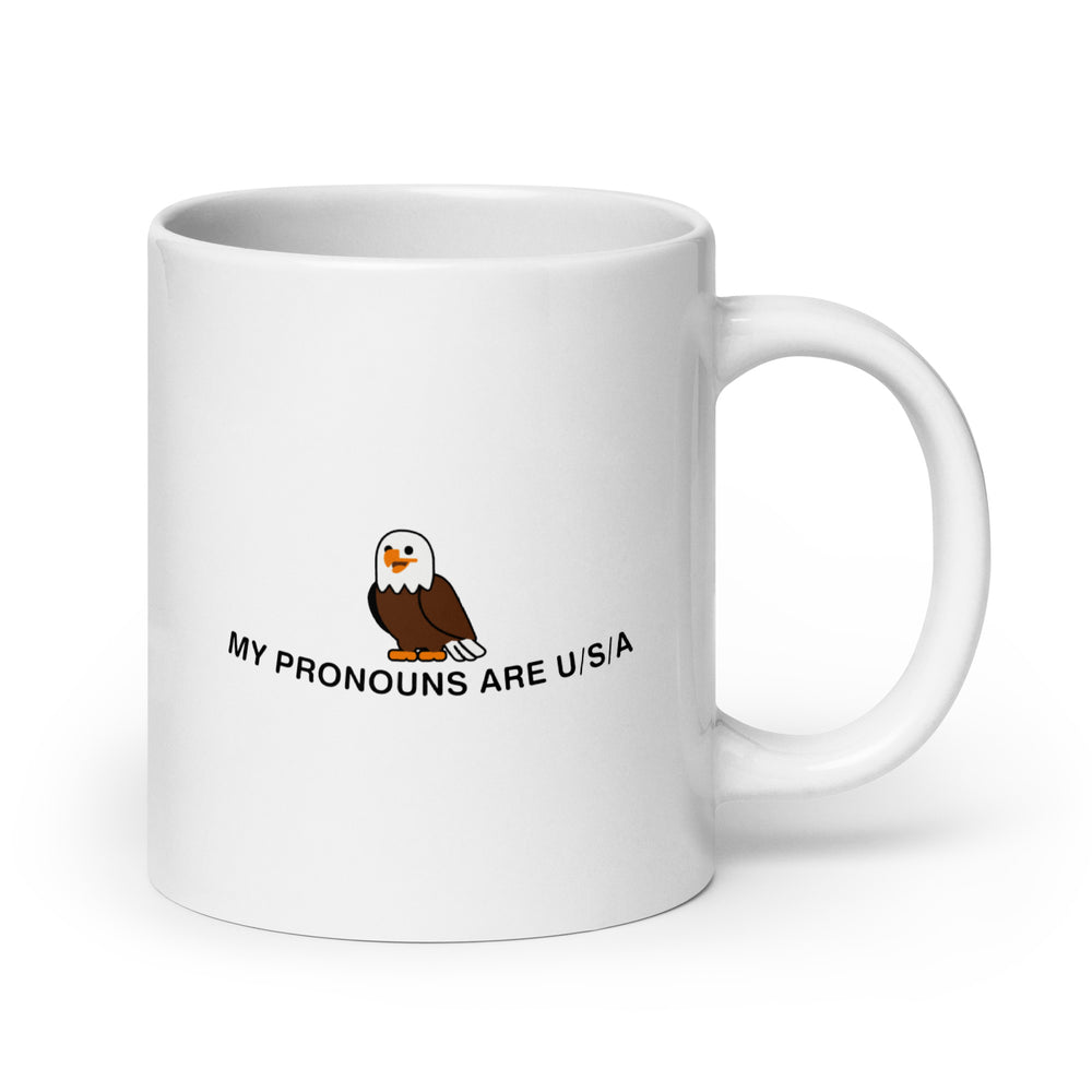 My Pronouns are U/S/A cartoon White glossy mug