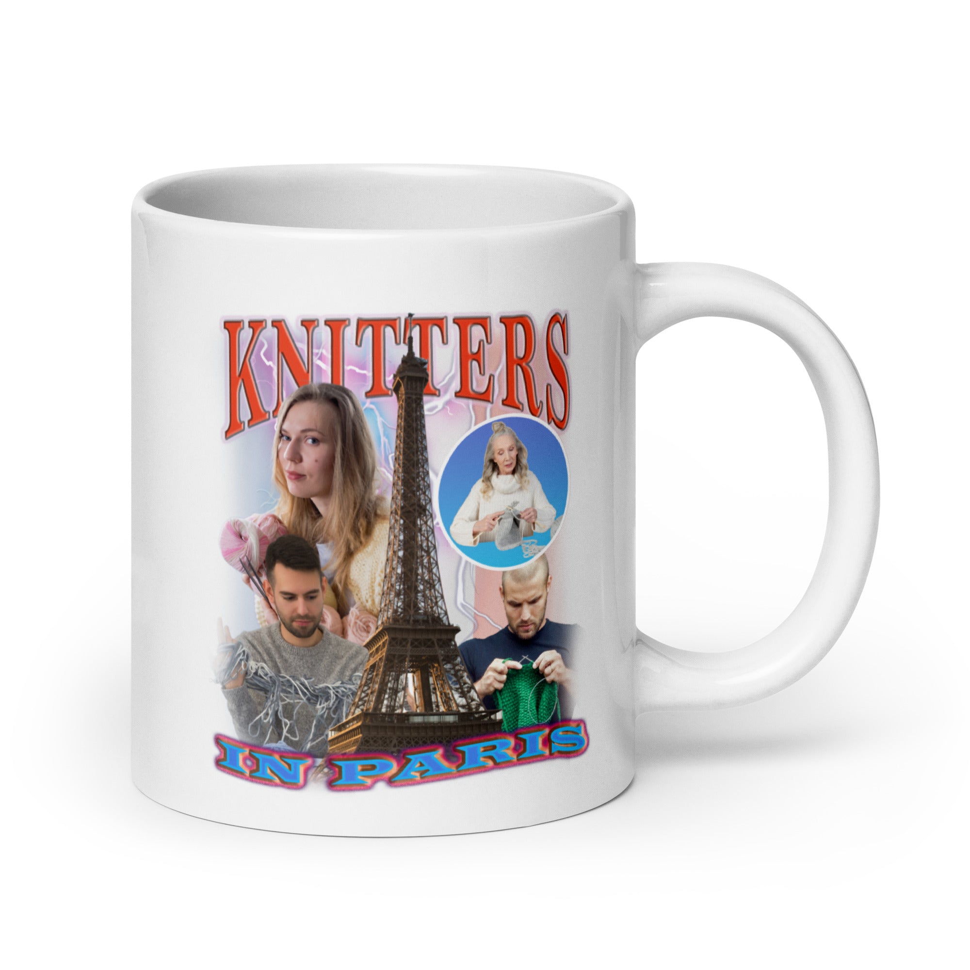 Knitters in Paris White glossy mug