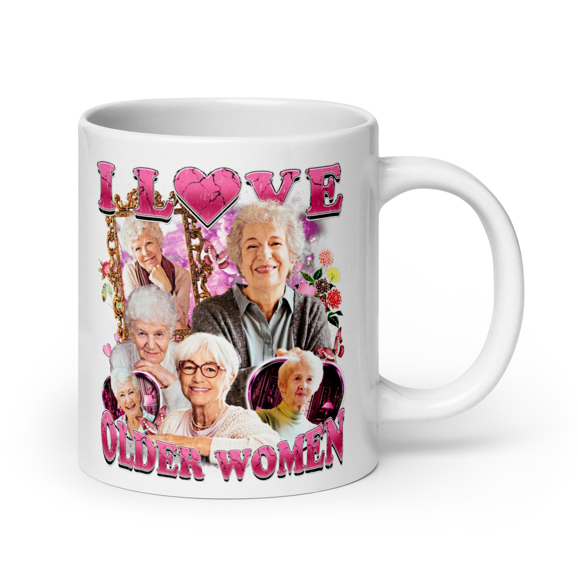 I love Older Women White glossy mug