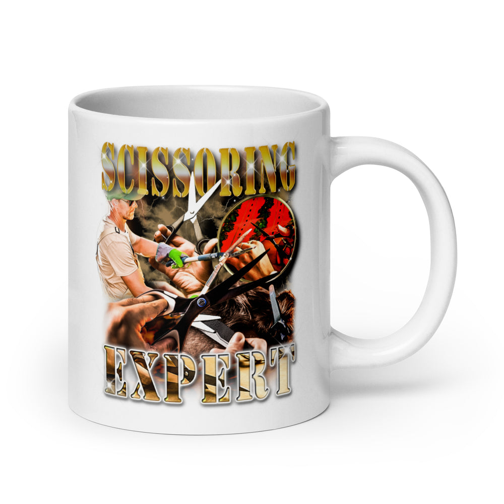 Scissoring Expert White glossy mug