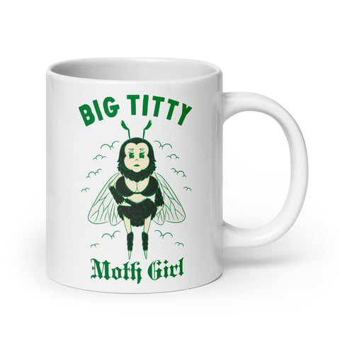 Big Titty Moth Girl White glossy mug